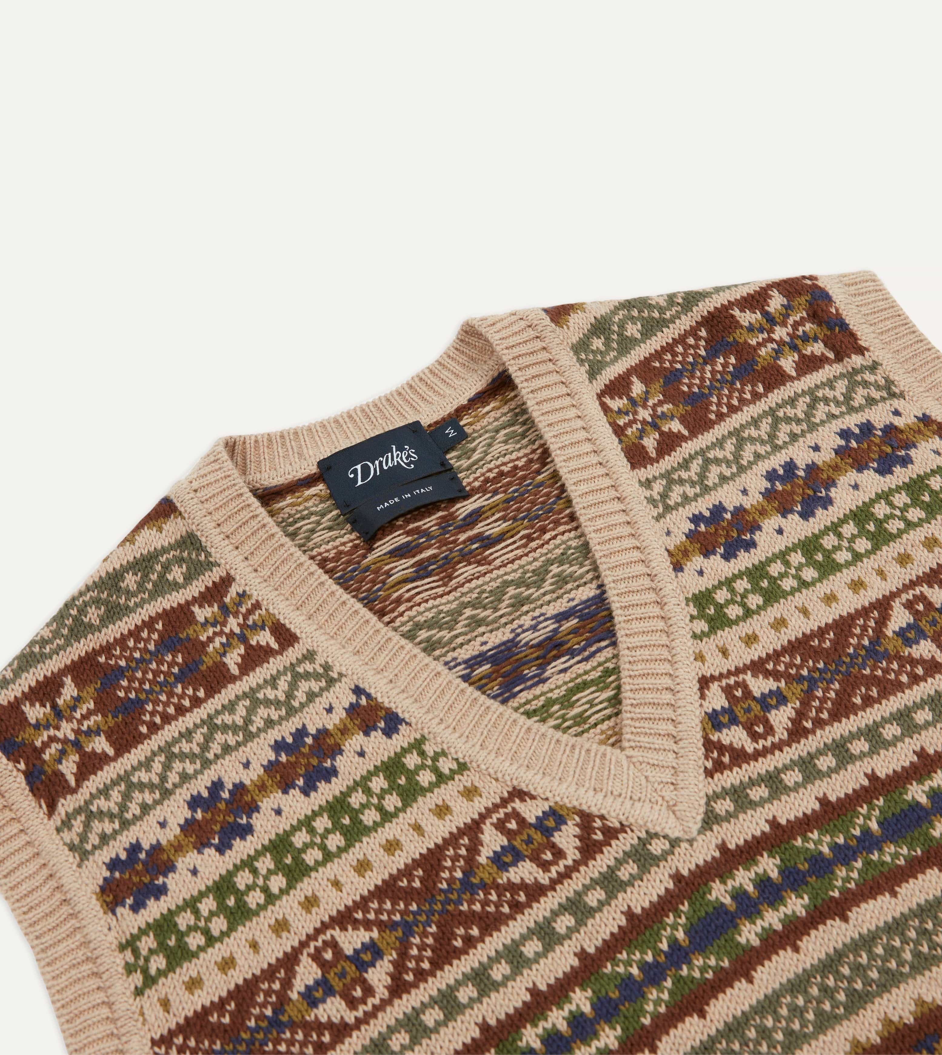 Beige Cotton Cashmere Fair Isle Knit Vest - Image 3