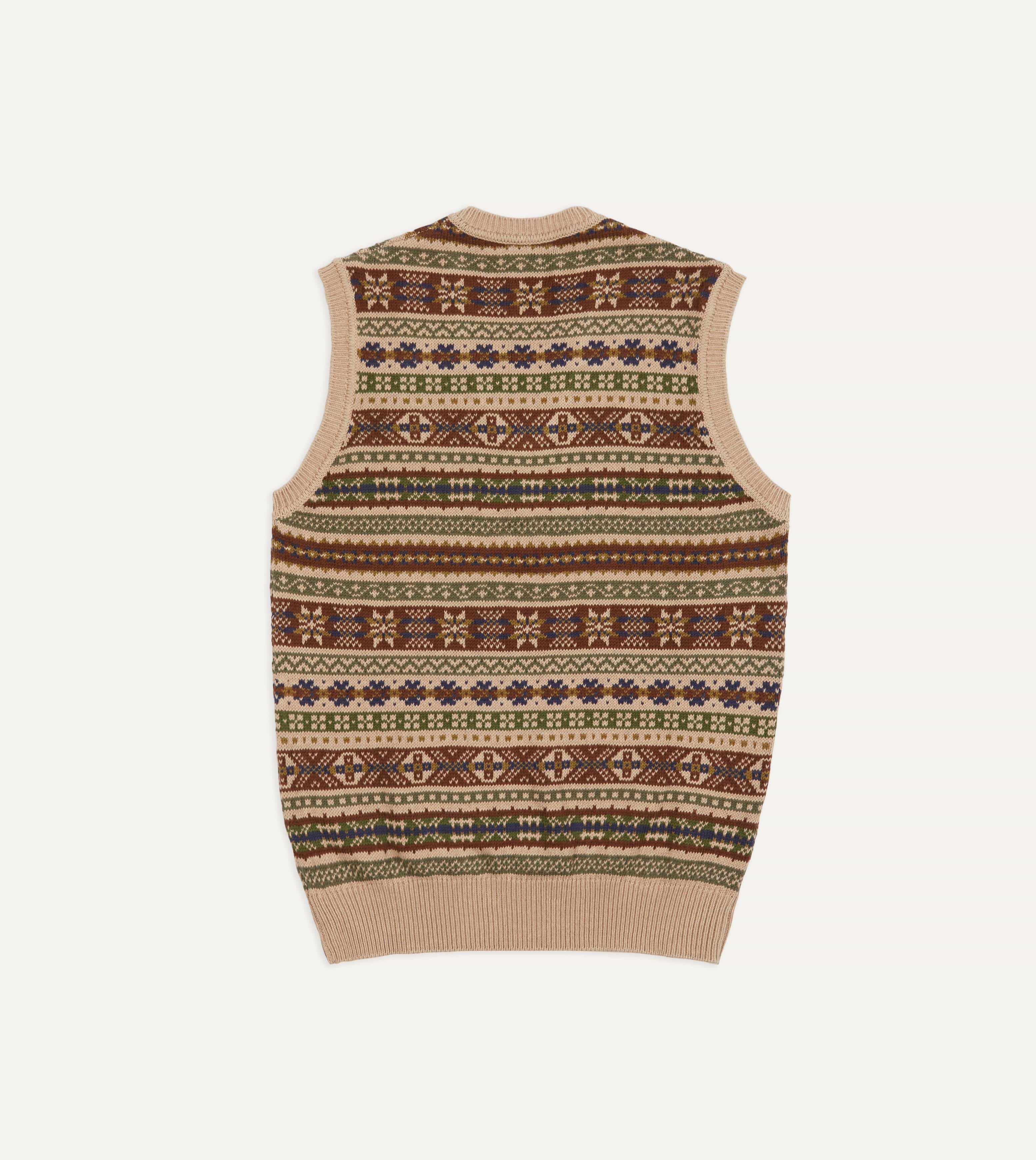 Beige Cotton Cashmere Fair Isle Knit Vest - Image 4