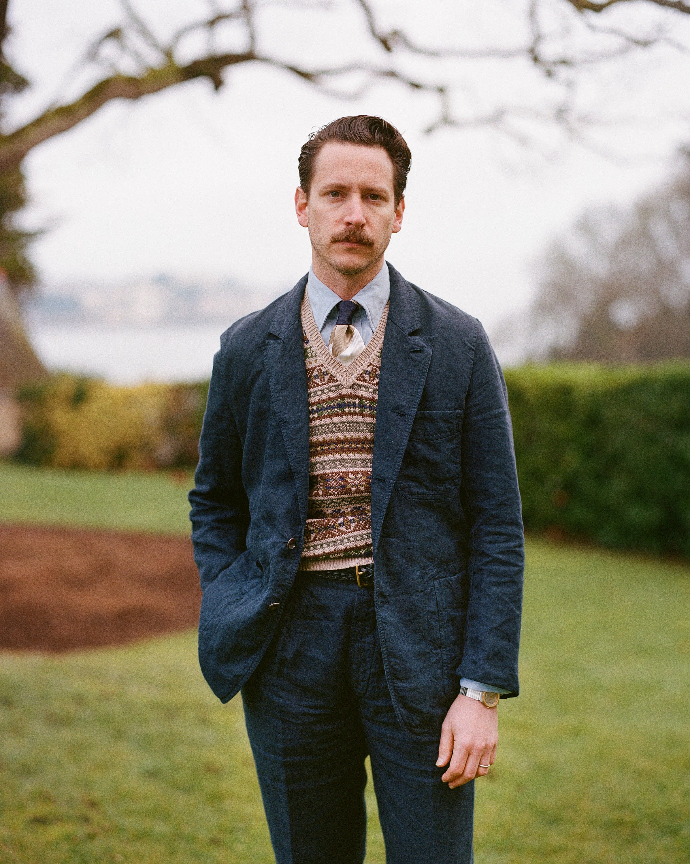 Beige Cotton Cashmere Fair Isle Knit Vest - Image 6