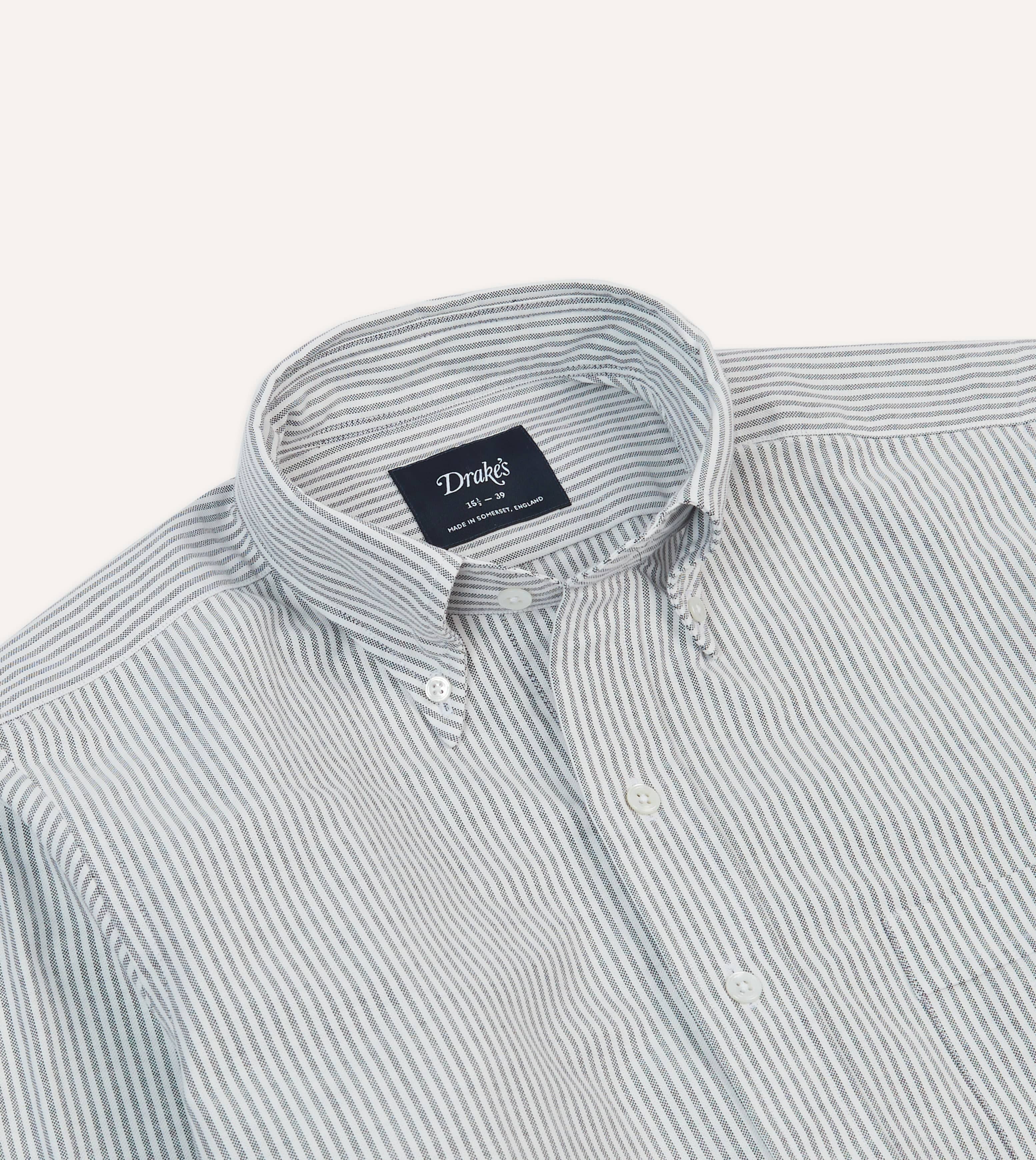 Black Ticking Stripe Cotton Oxford Cloth Button-Down Shirt - Image 3