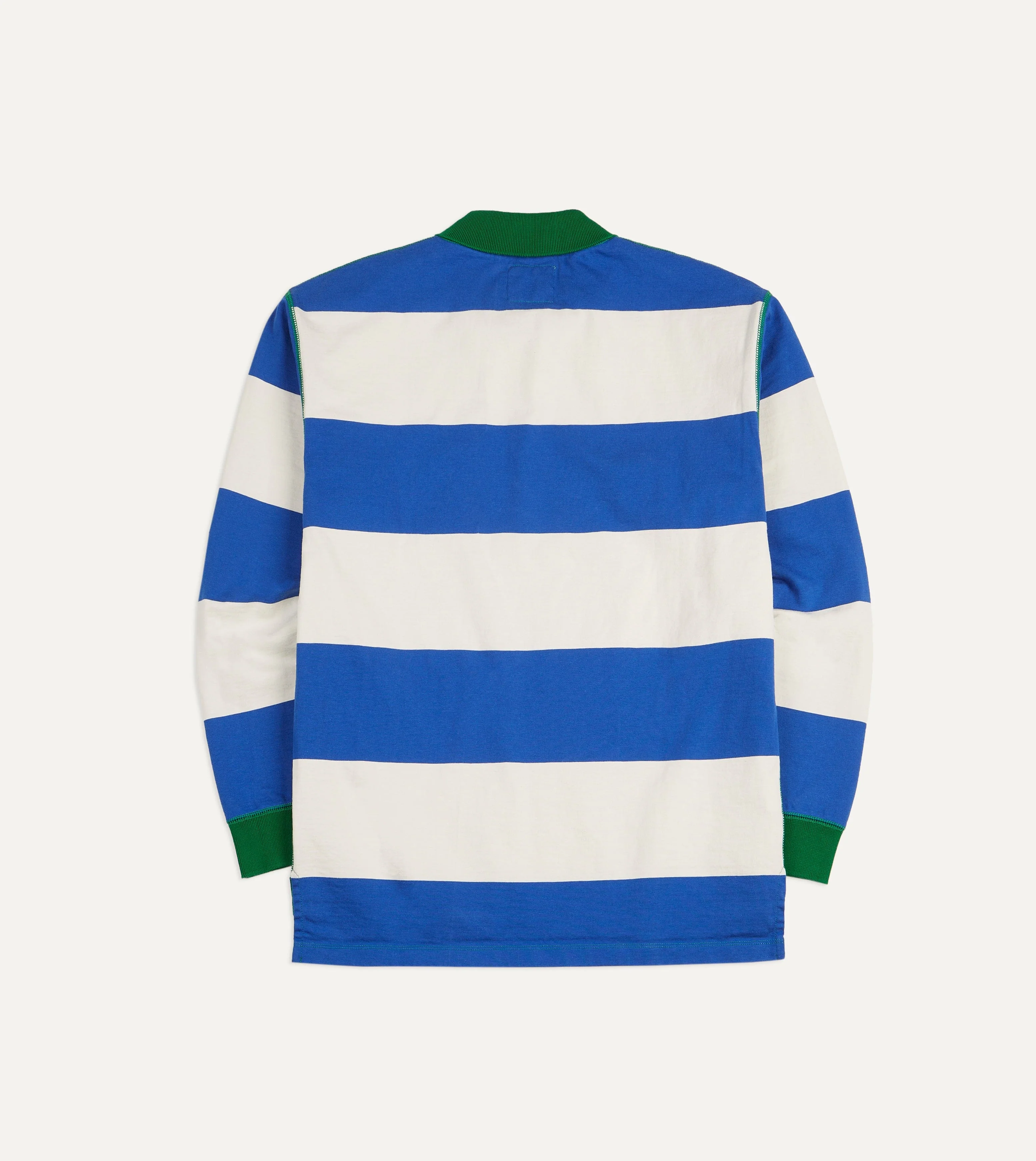 Blue and White Wide Stripe Mock Collar Long-Sleeve Jersey - Image 3