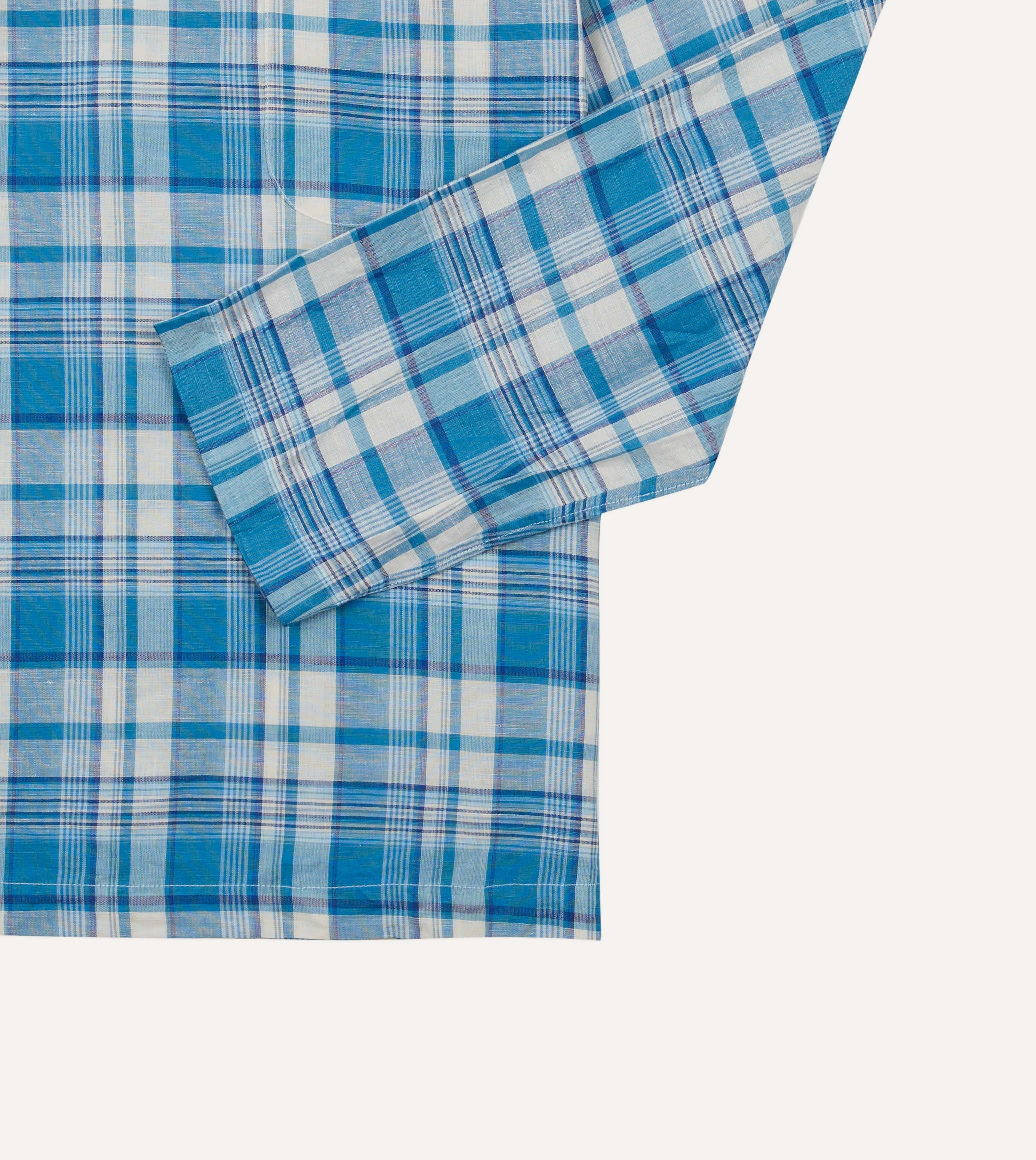 Blue Madras Check Linen Smock Shirt - Image 5