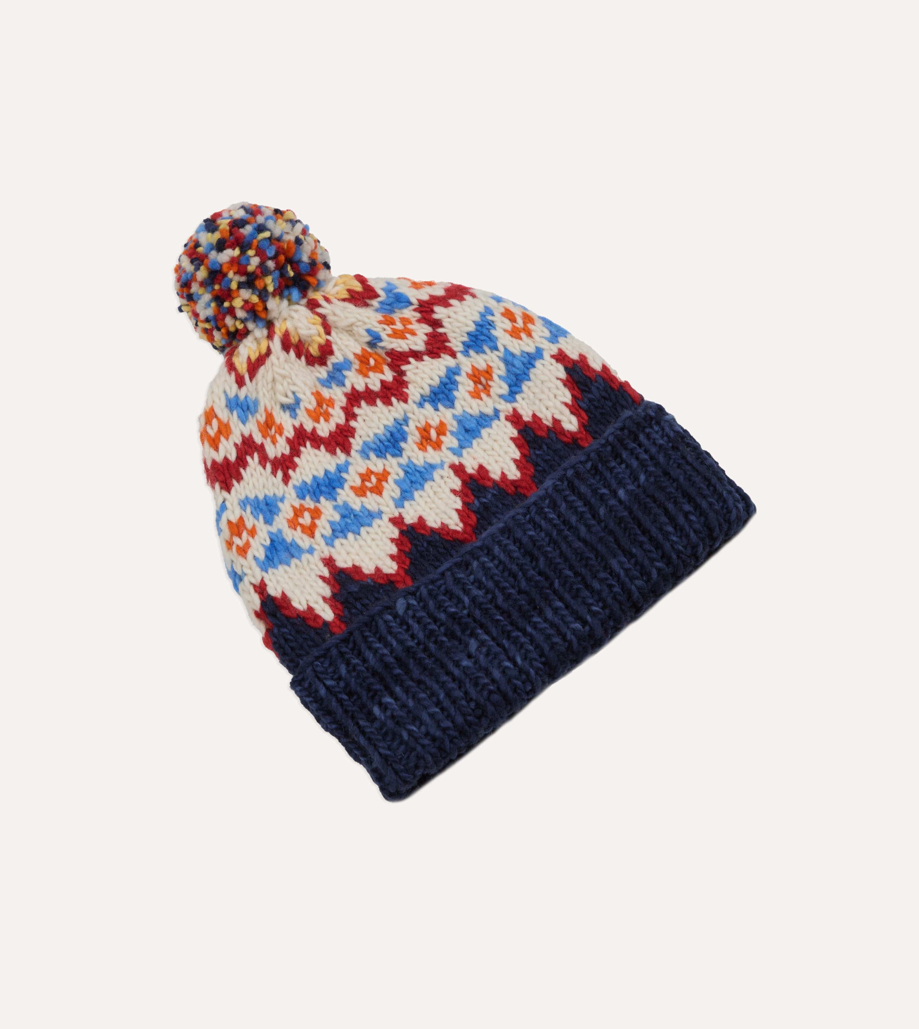 Chamula Navy Fairisle Merino Knit Cap - Image 3