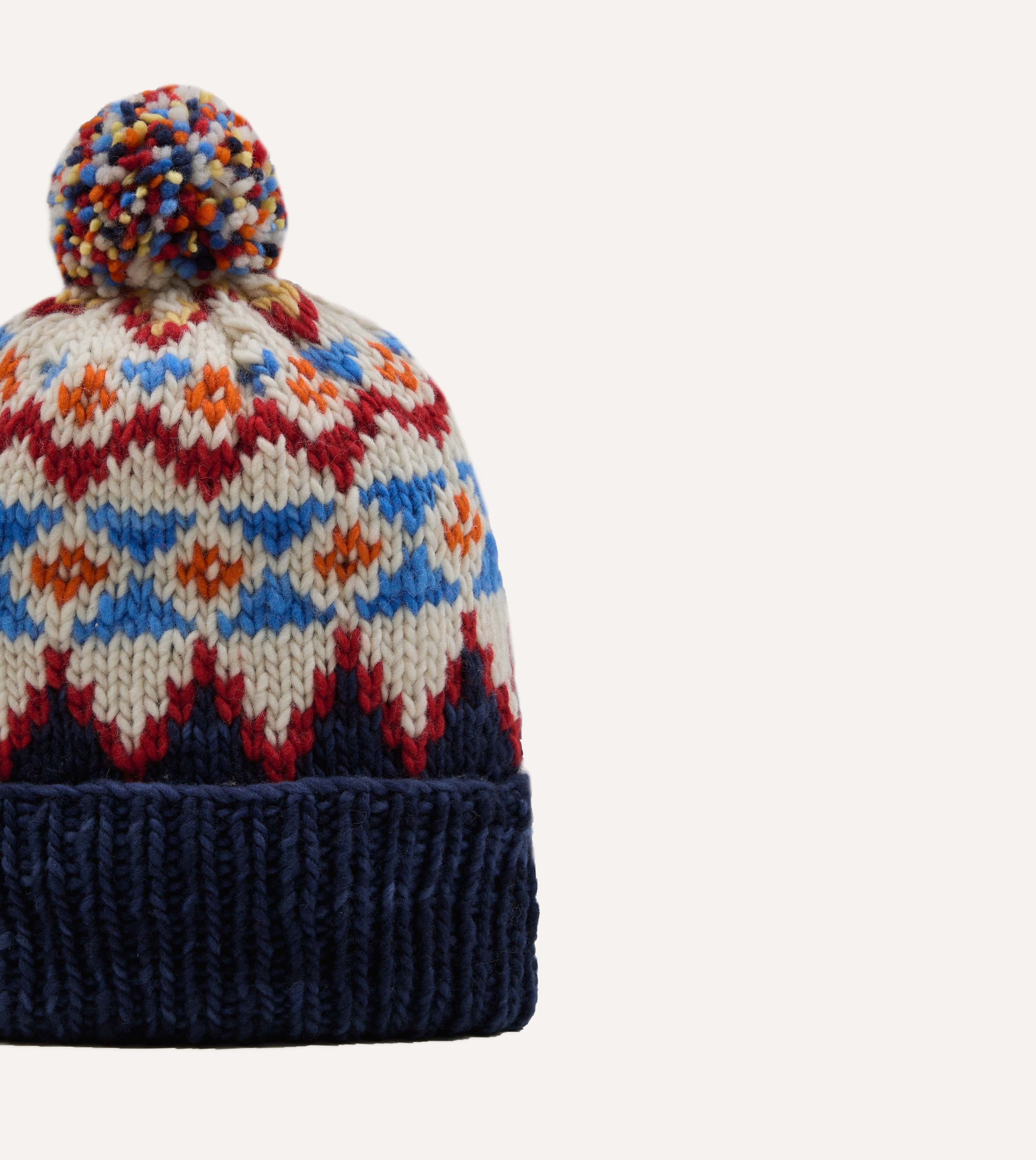 Chamula Navy Fairisle Merino Knit Cap - Image 4