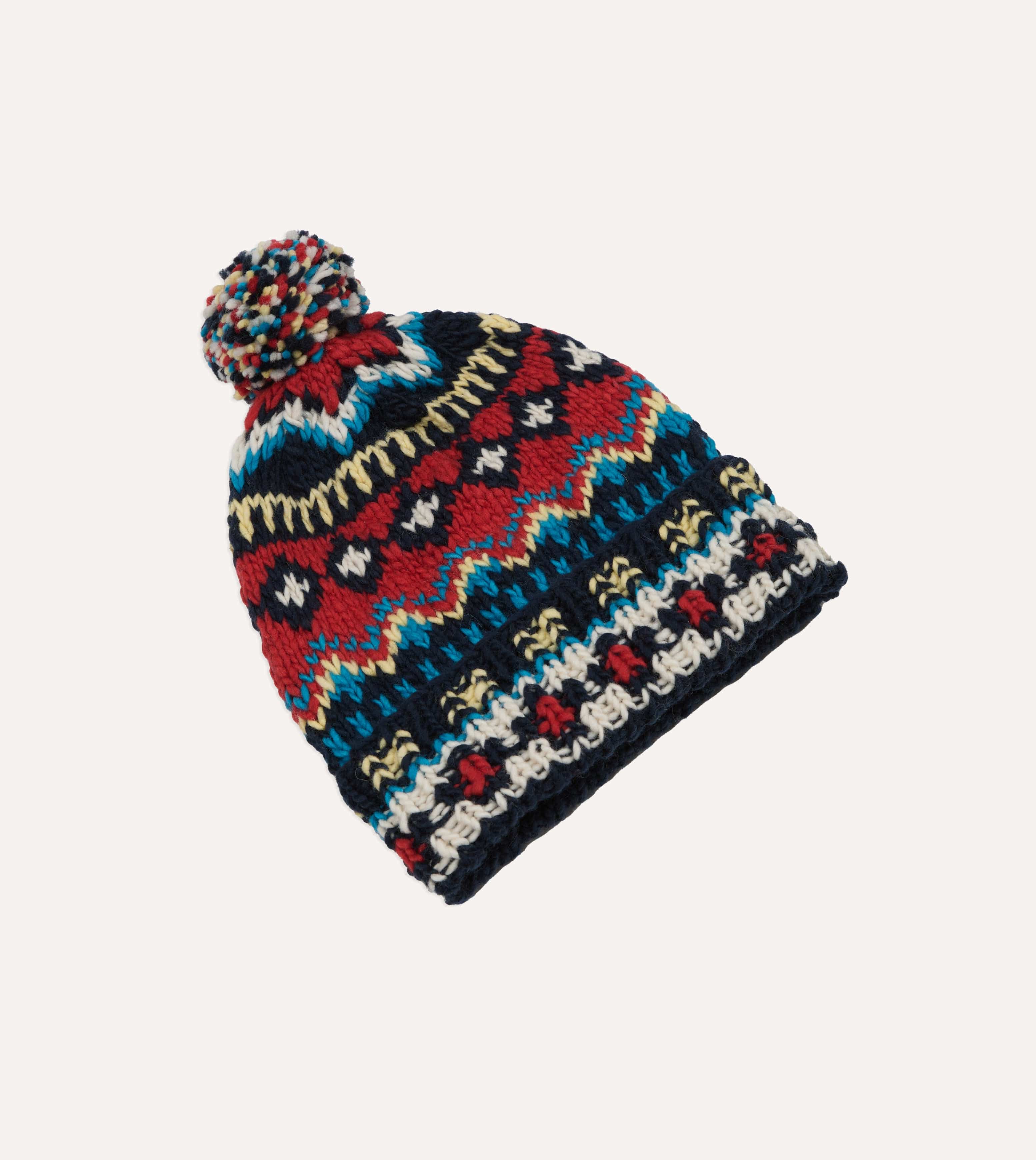 Chamula Navy, Orange and Yellow Fairisle Merino Knit Cap - Image 3