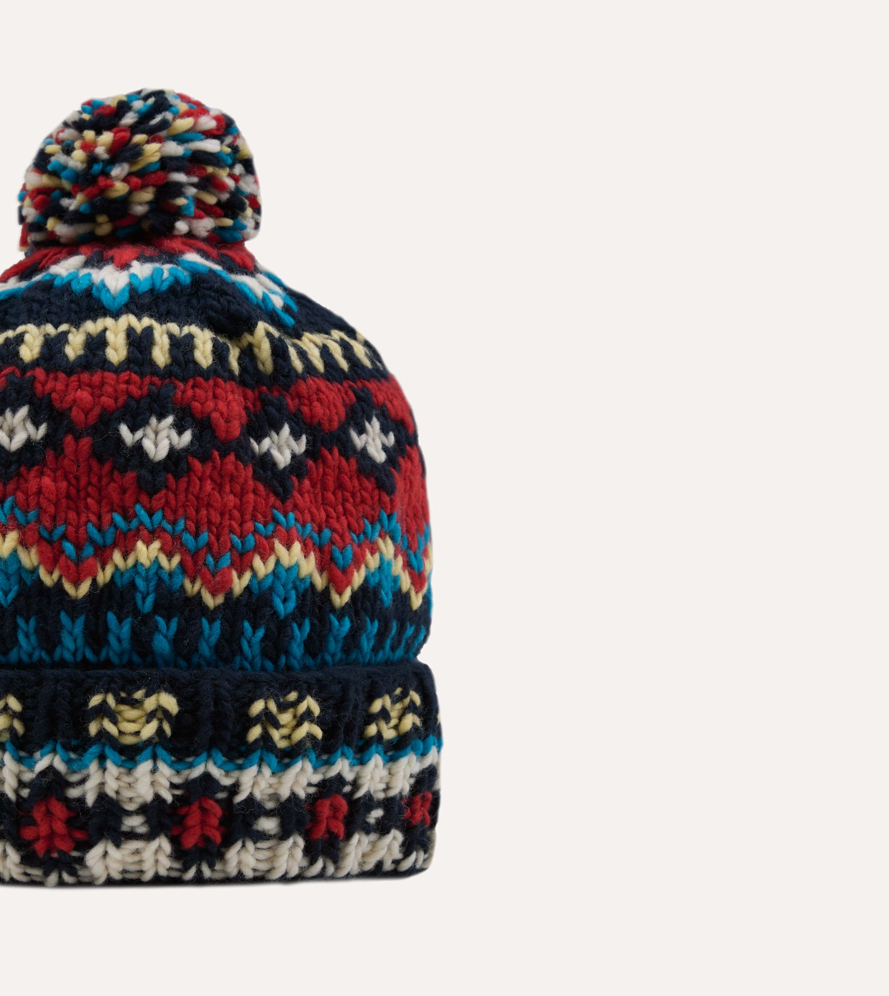 Chamula Navy, Orange and Yellow Fairisle Merino Knit Cap - Image 4