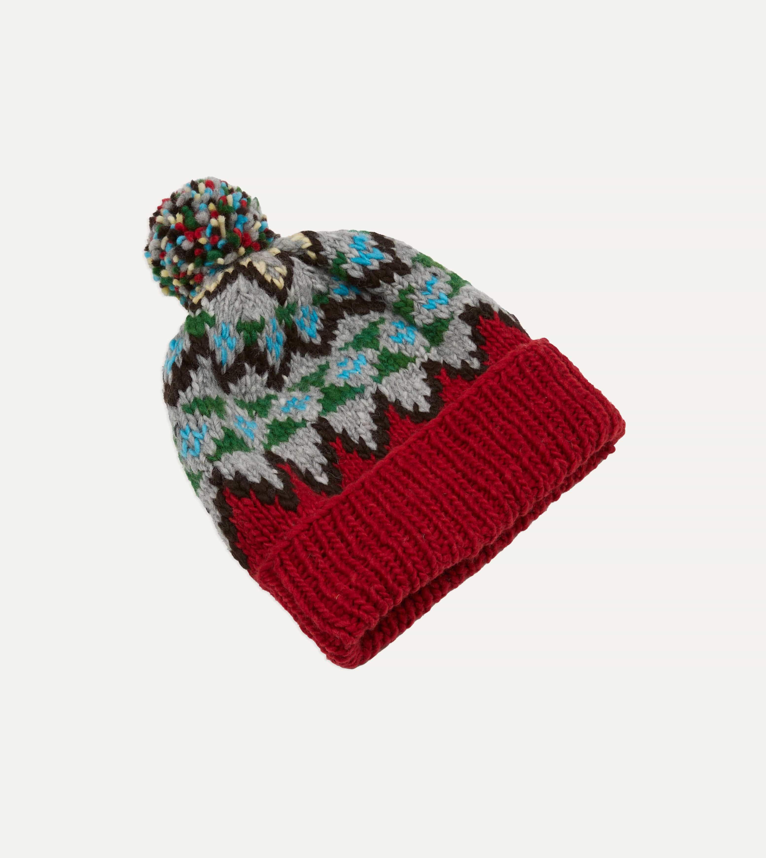 Chamula Red Fairisle Merino Knit Cap - Image 3