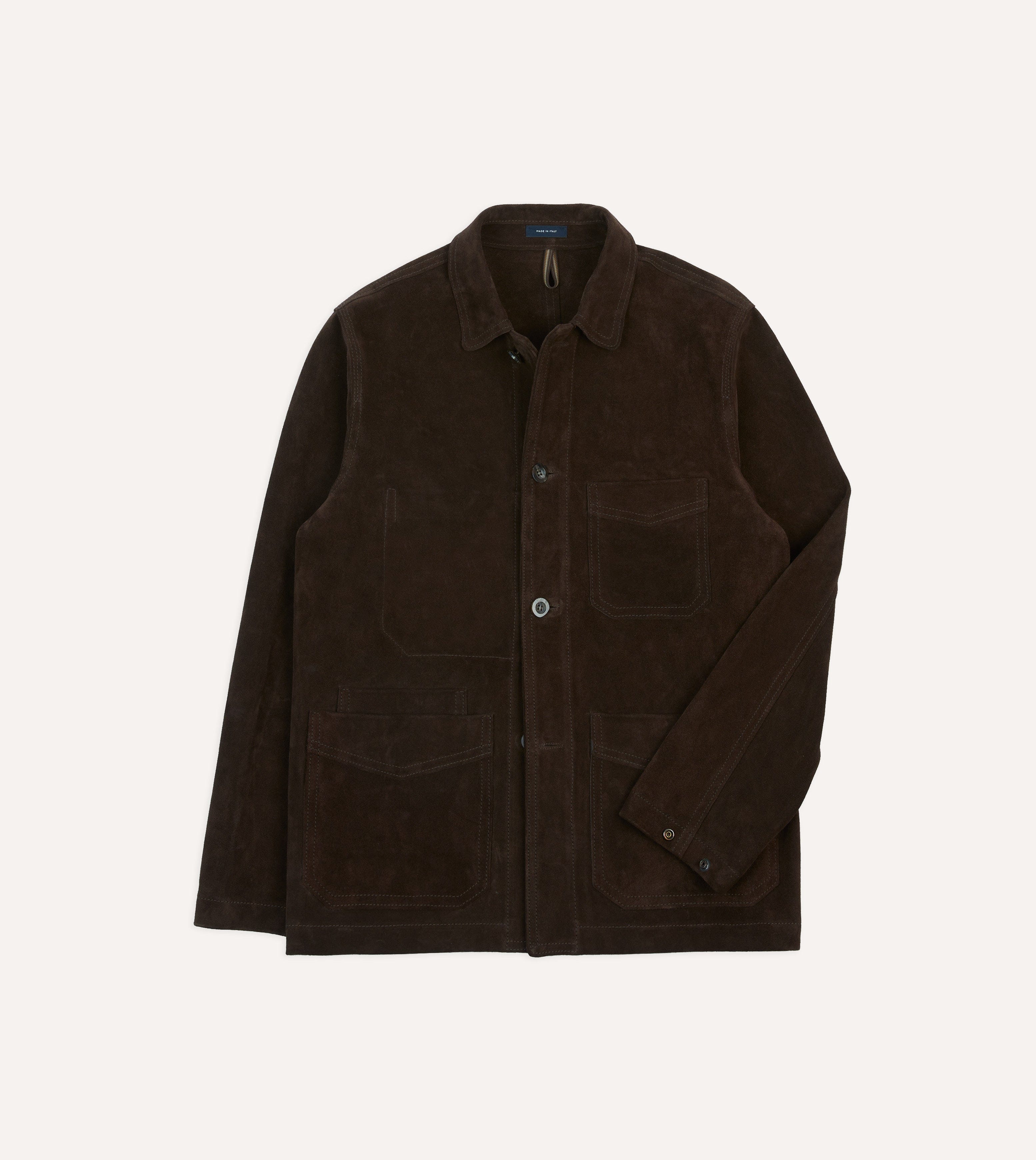 Chocolate Brown Heavyweight Suede Five-Pocket Chore Jacket - Image 3