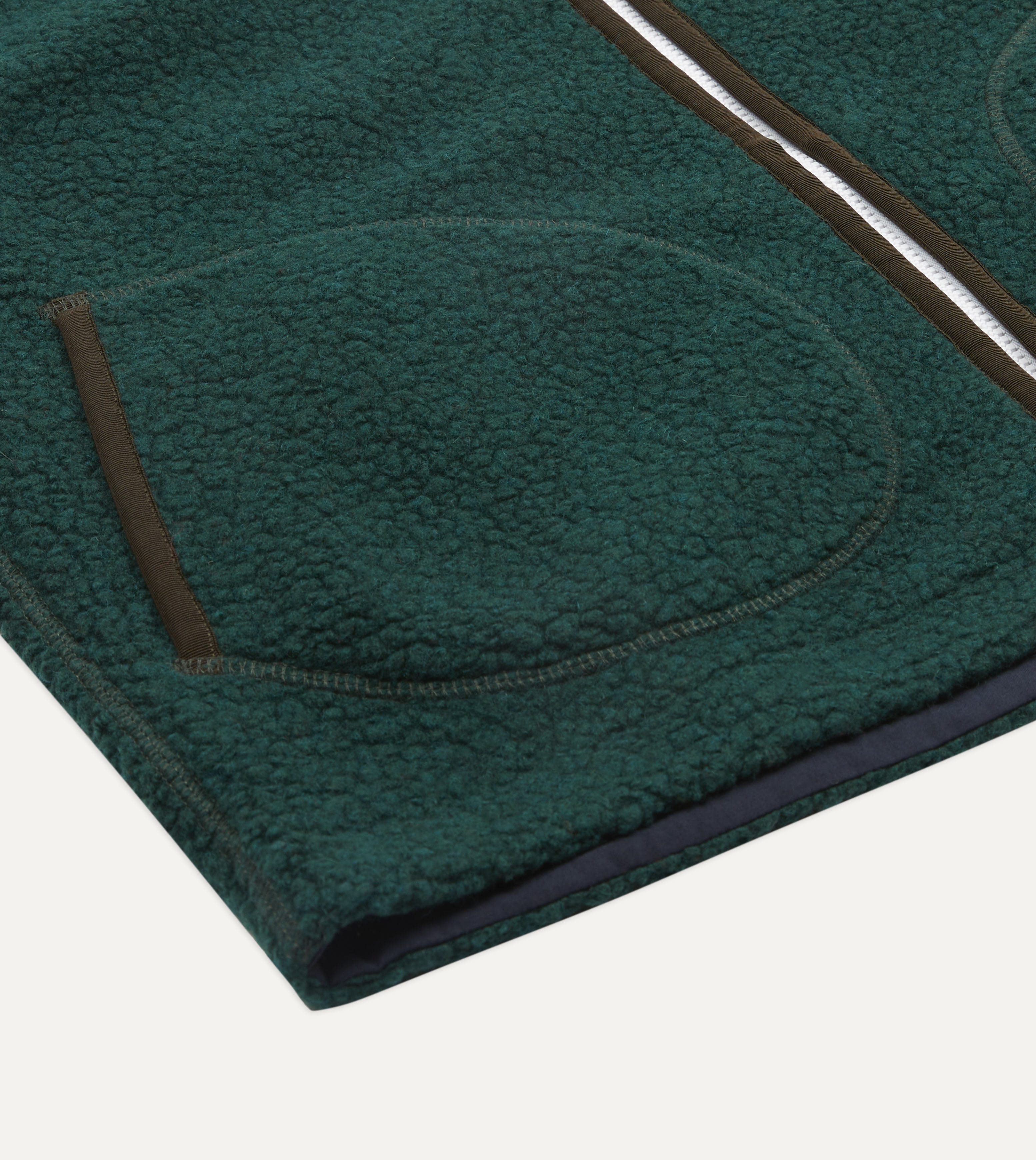 Dark Green Boucle Wool Zip Fleece Vest - Image 5