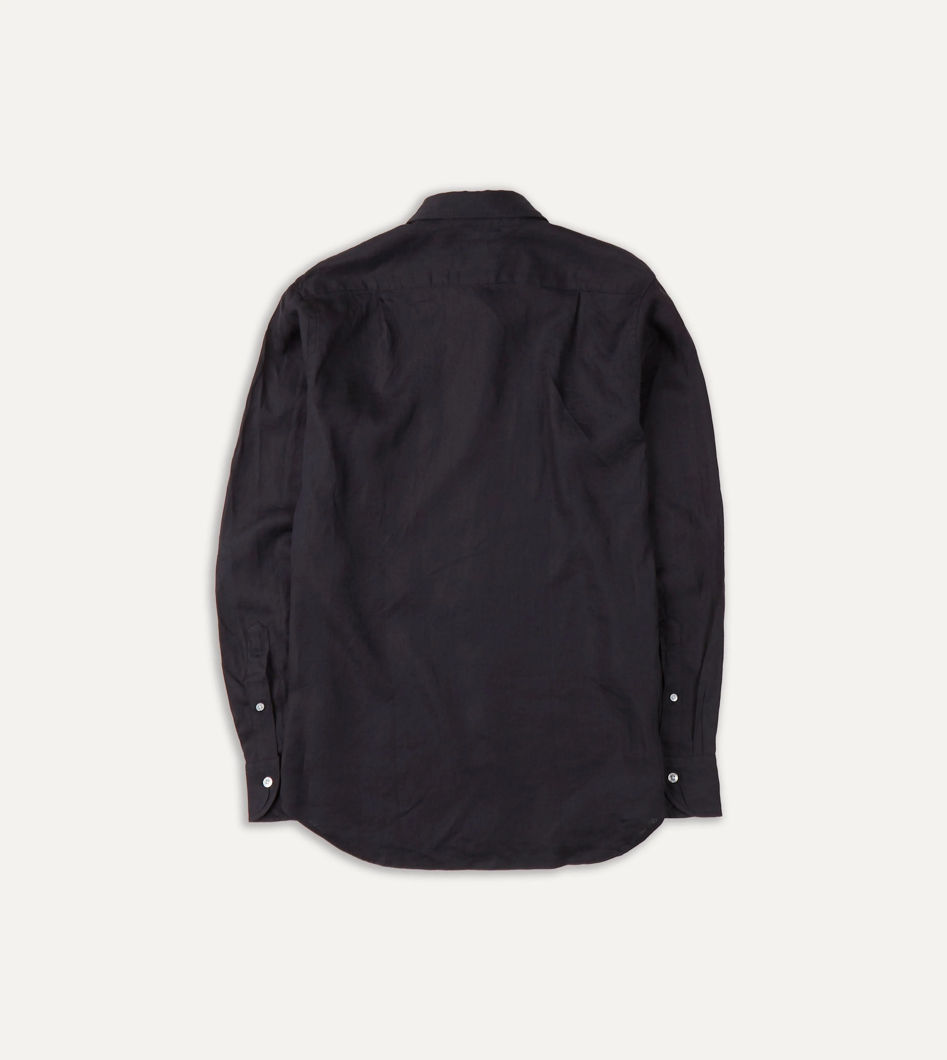 Dark Navy Linen Spread Collar Shirt - Image 3