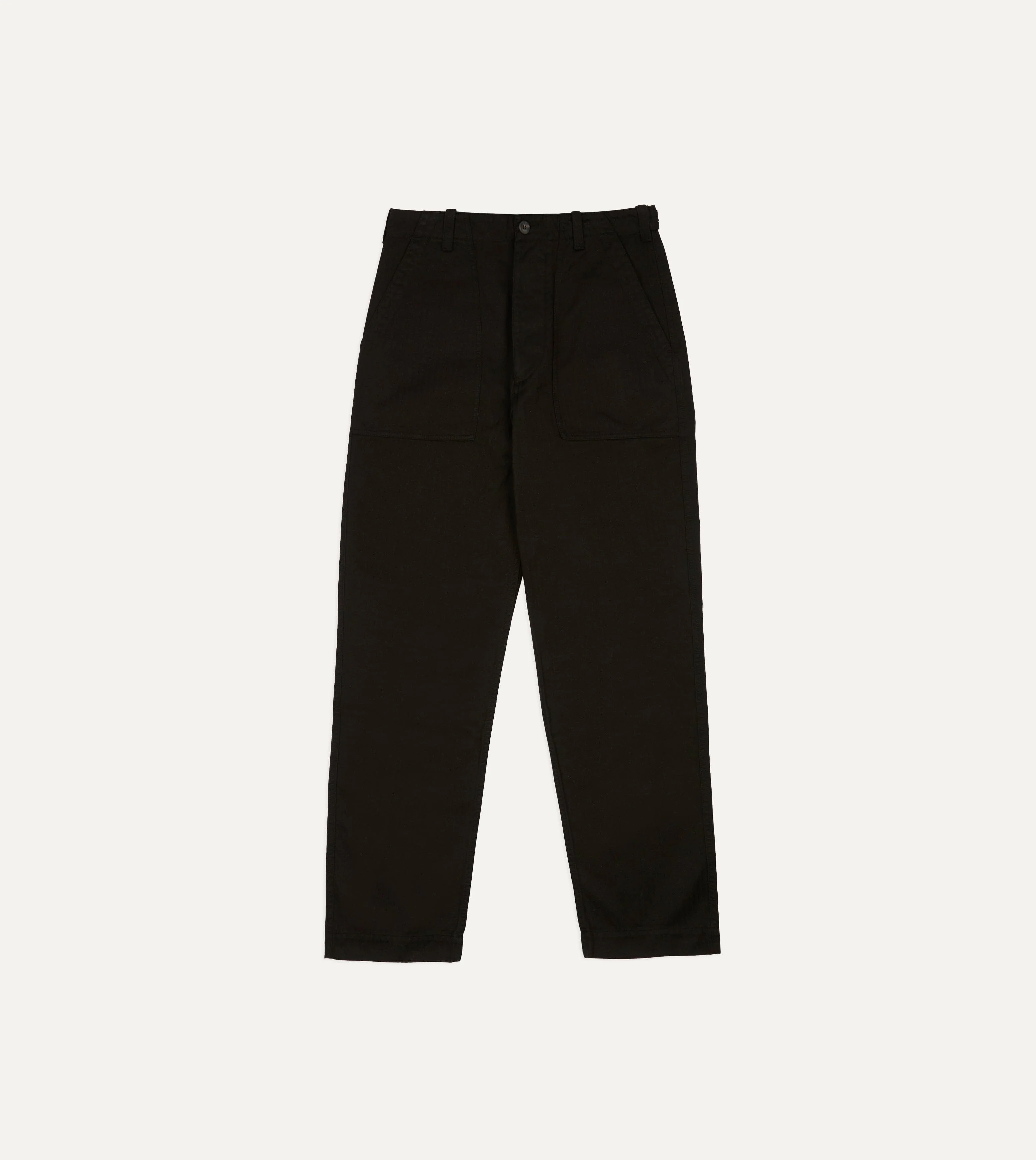 Drake's by A. Levine Black Herringbone Cotton Fatigue Trouser - Image 3