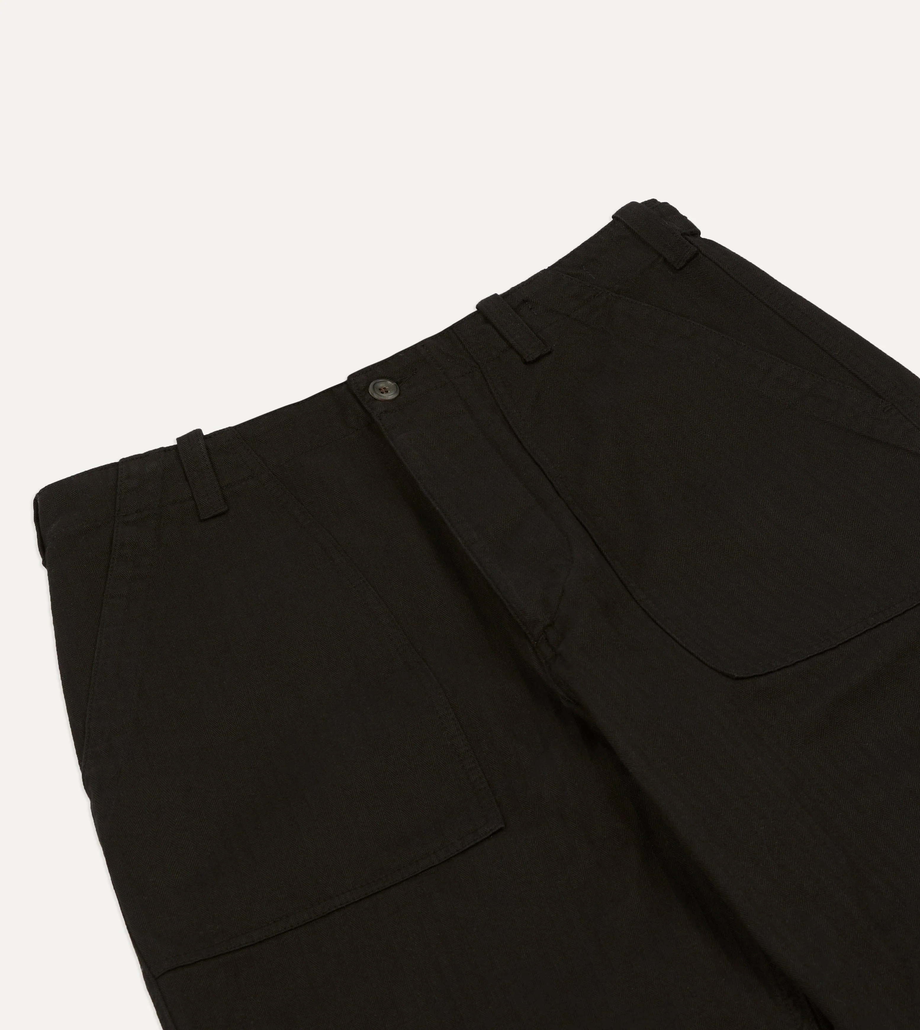 Drake's by A. Levine Black Herringbone Cotton Fatigue Trouser - Image 4
