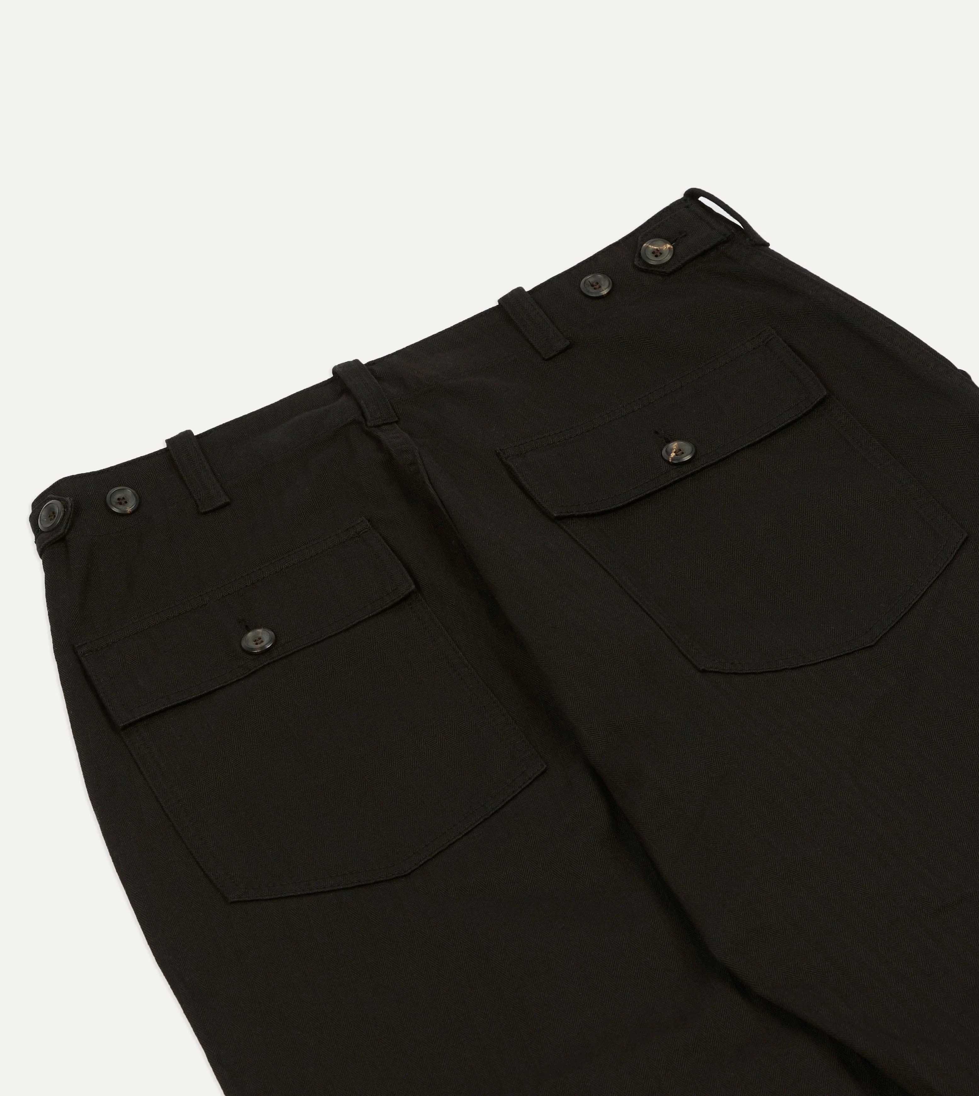 Drake's by A. Levine Black Herringbone Cotton Fatigue Trouser - Image 5
