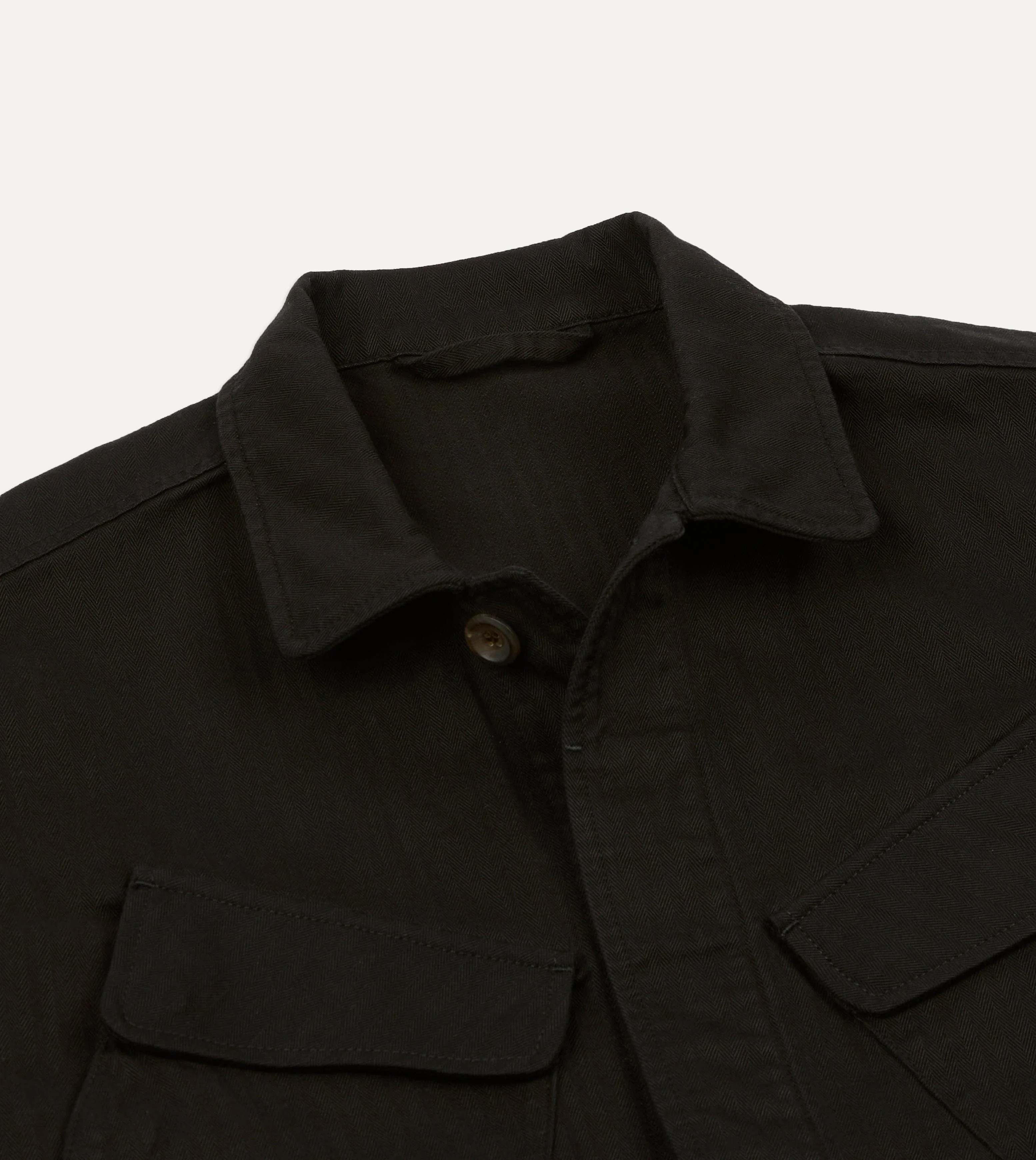 Drake's by A. Levine Black Herringbone Cotton Jungle Jacket - Image 3