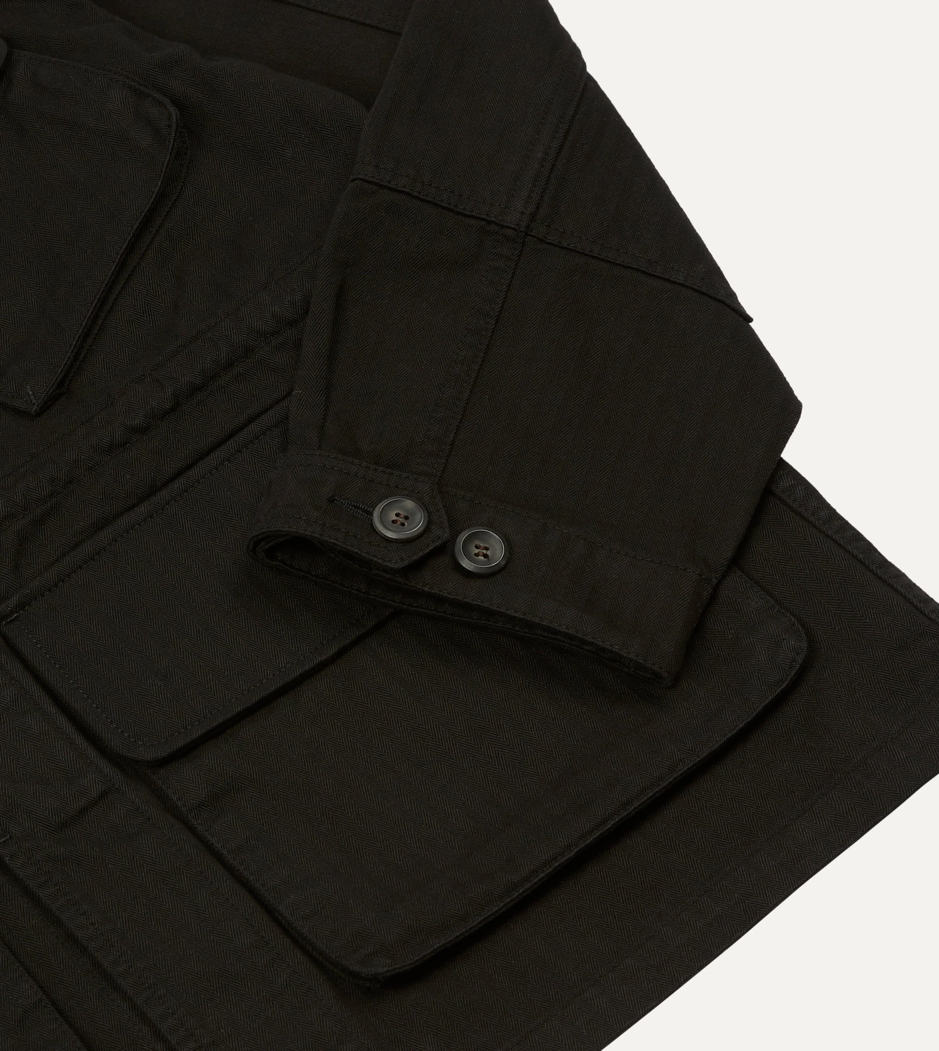 Drake's by A. Levine Black Herringbone Cotton Jungle Jacket - Image 5