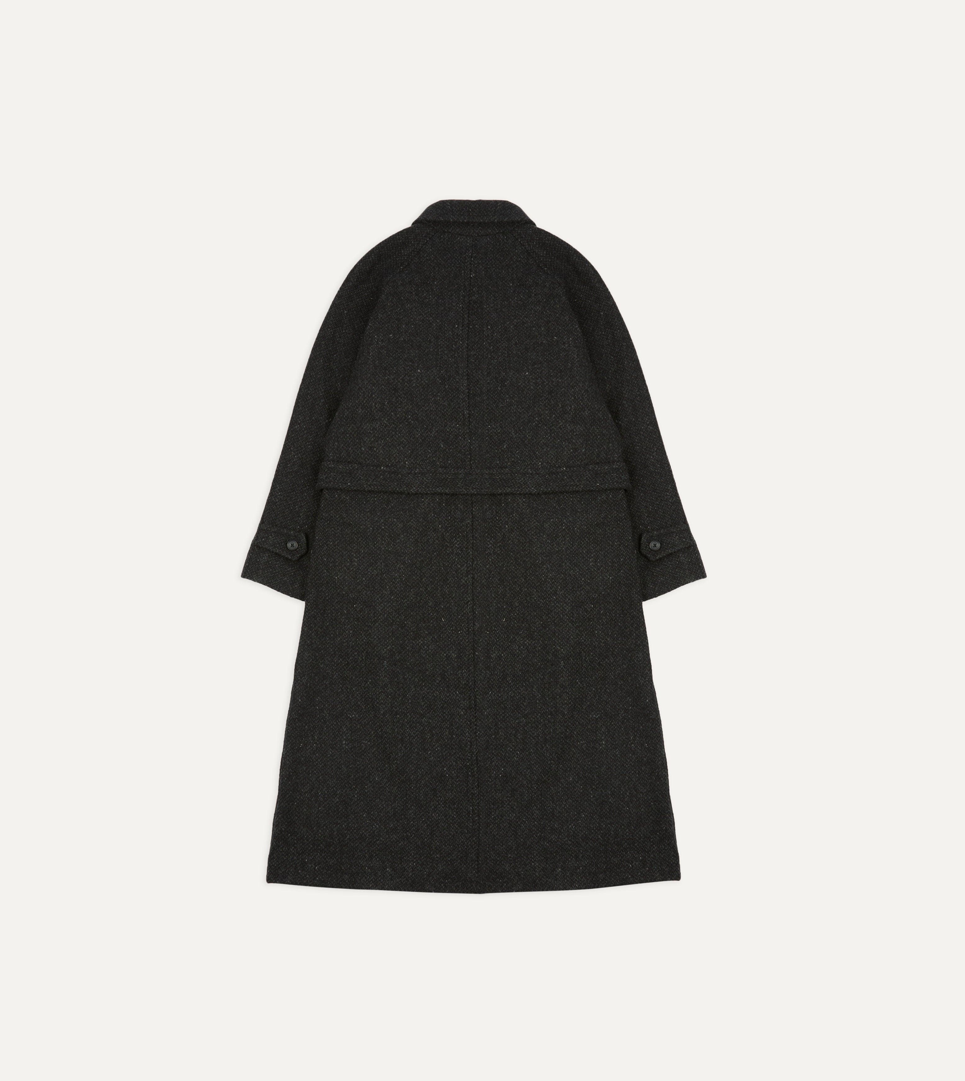 Drake's by A. Levine Black Wool Raglan Overcoat - Image 7