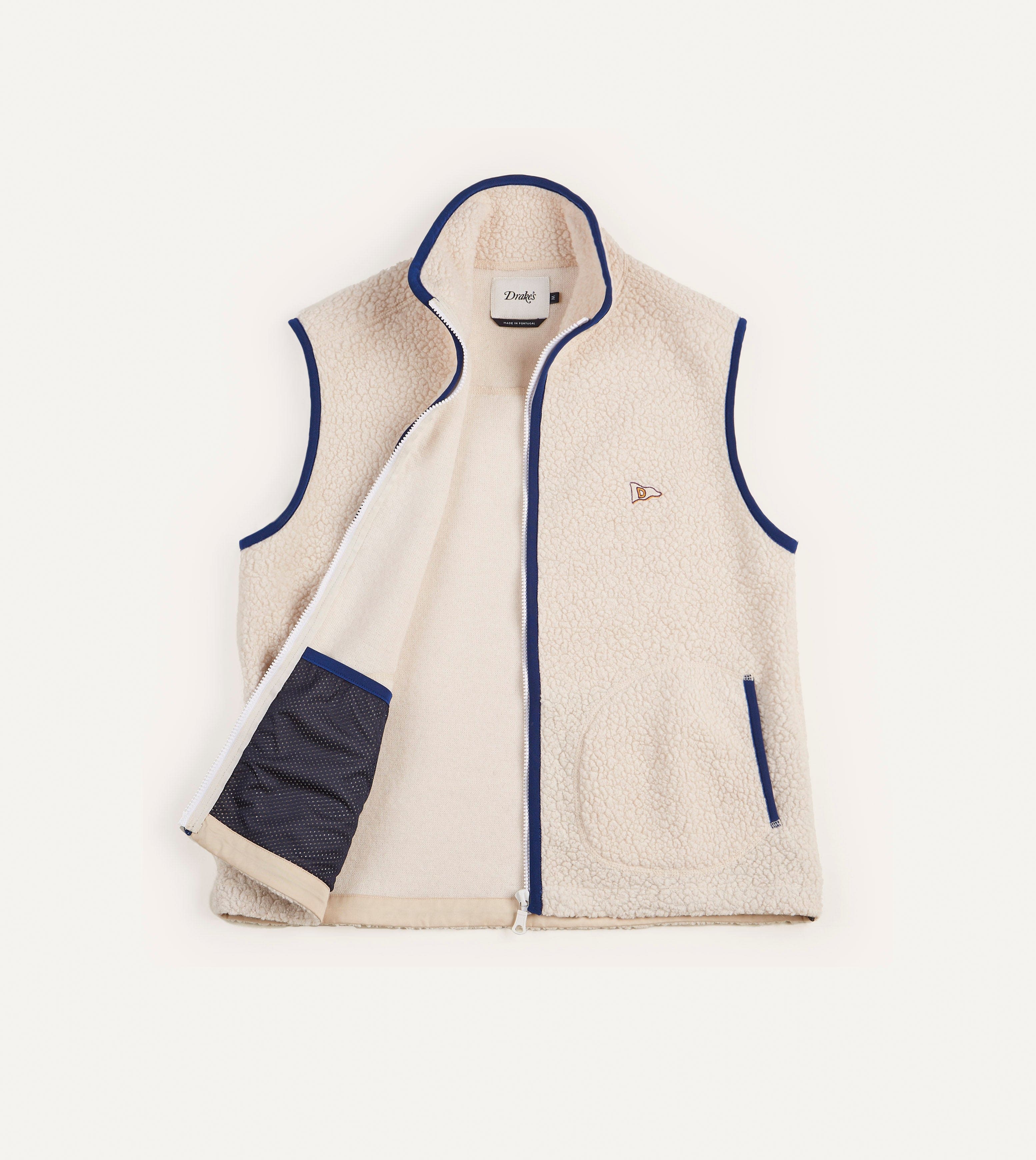 Ecru Boucle Wool Zip Fleece Vest - Image 5