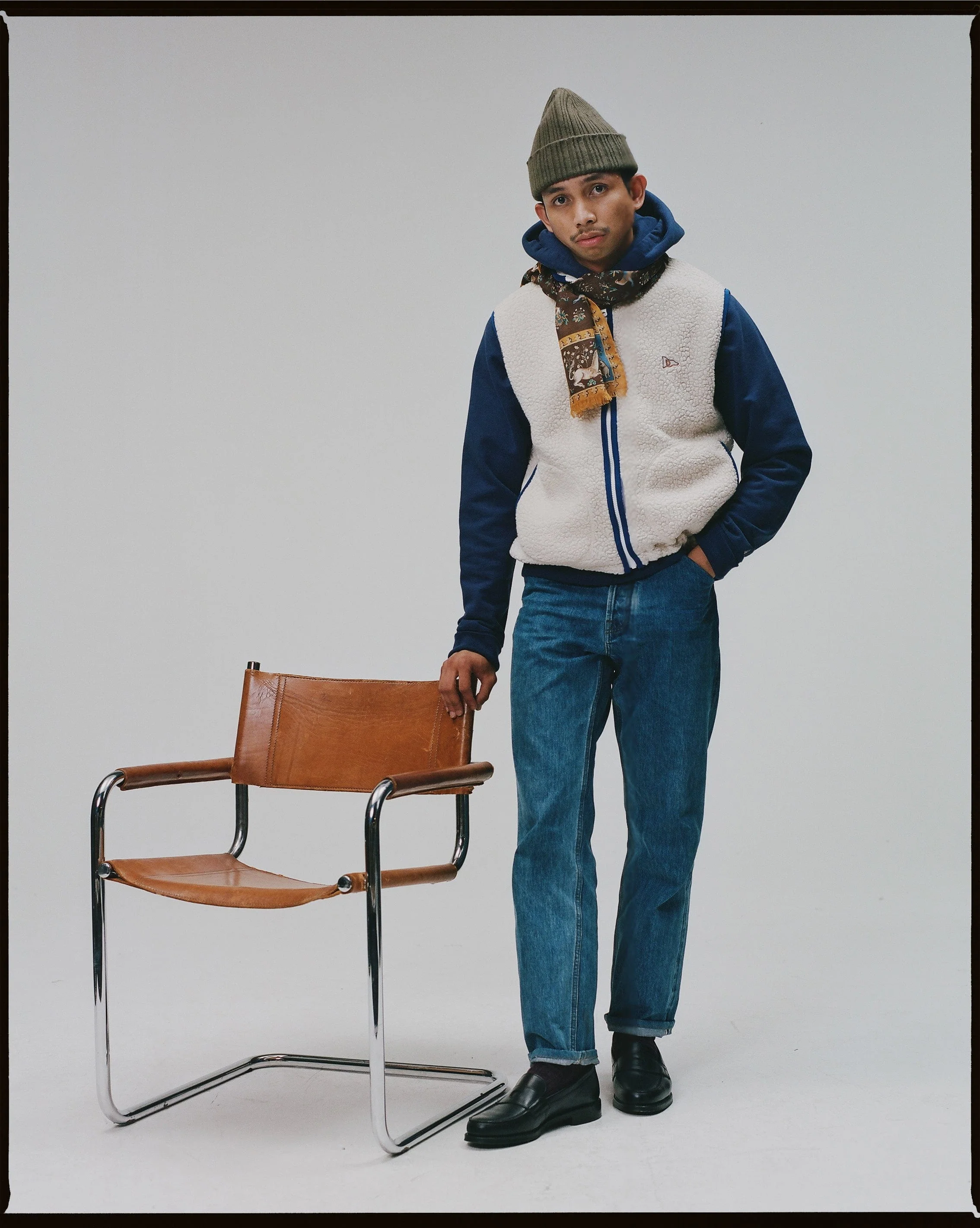 Ecru Boucle Wool Zip Fleece Vest - Image 7