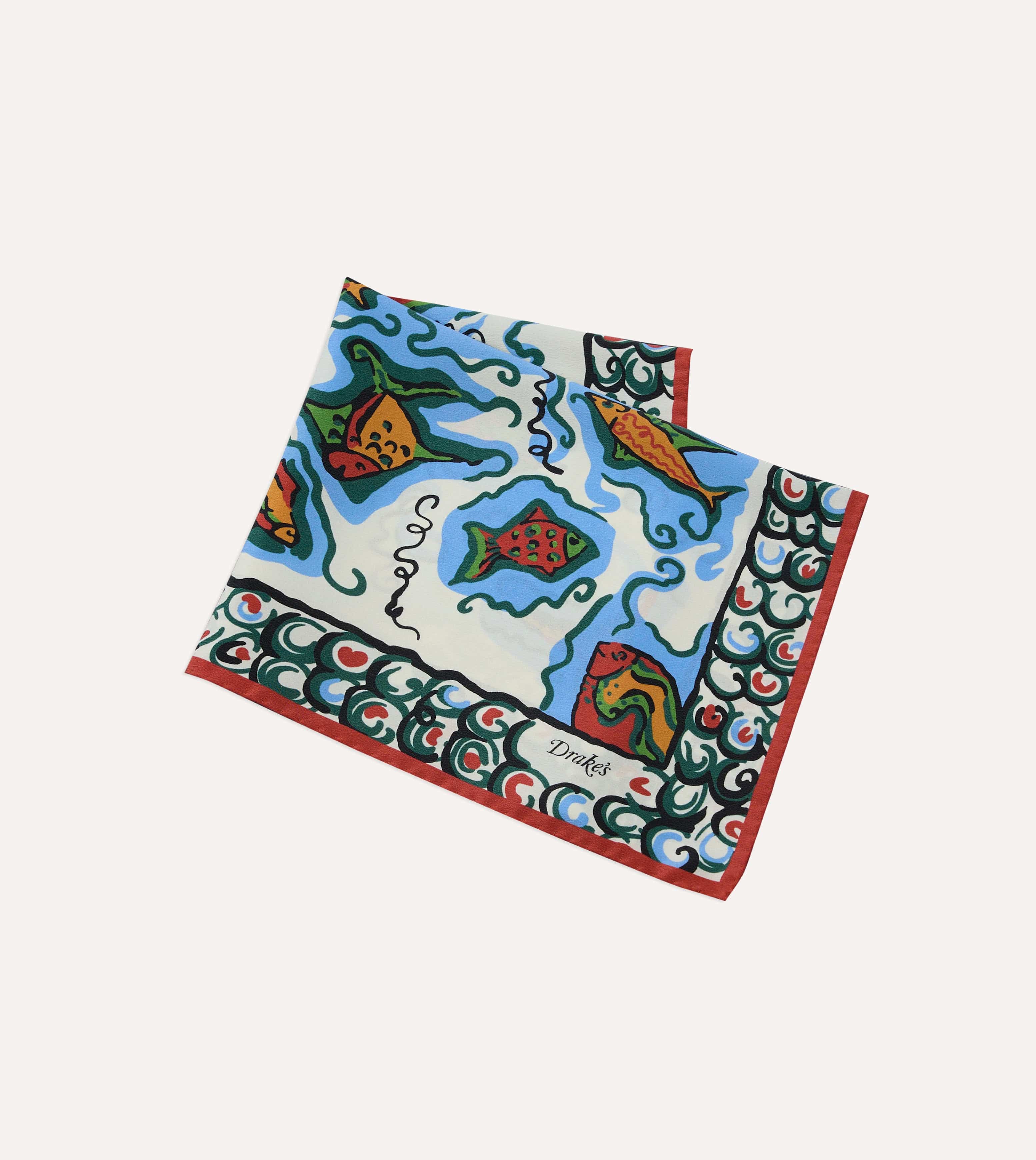 Ecru Fish Print Silk Pocket Square - Image 3