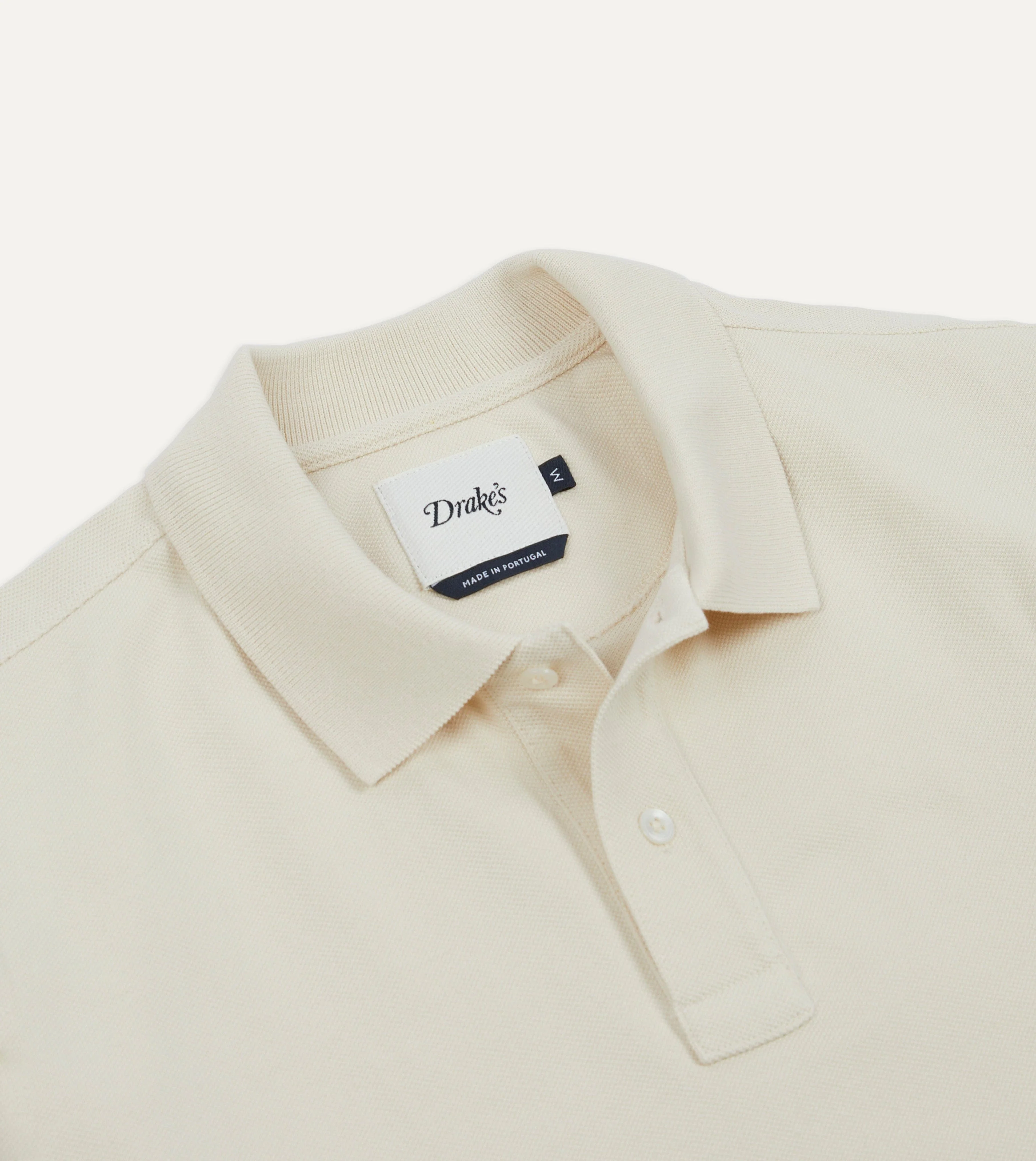 Ecru Pique Cotton Long-Sleeve Polo Shirt - Image 3
