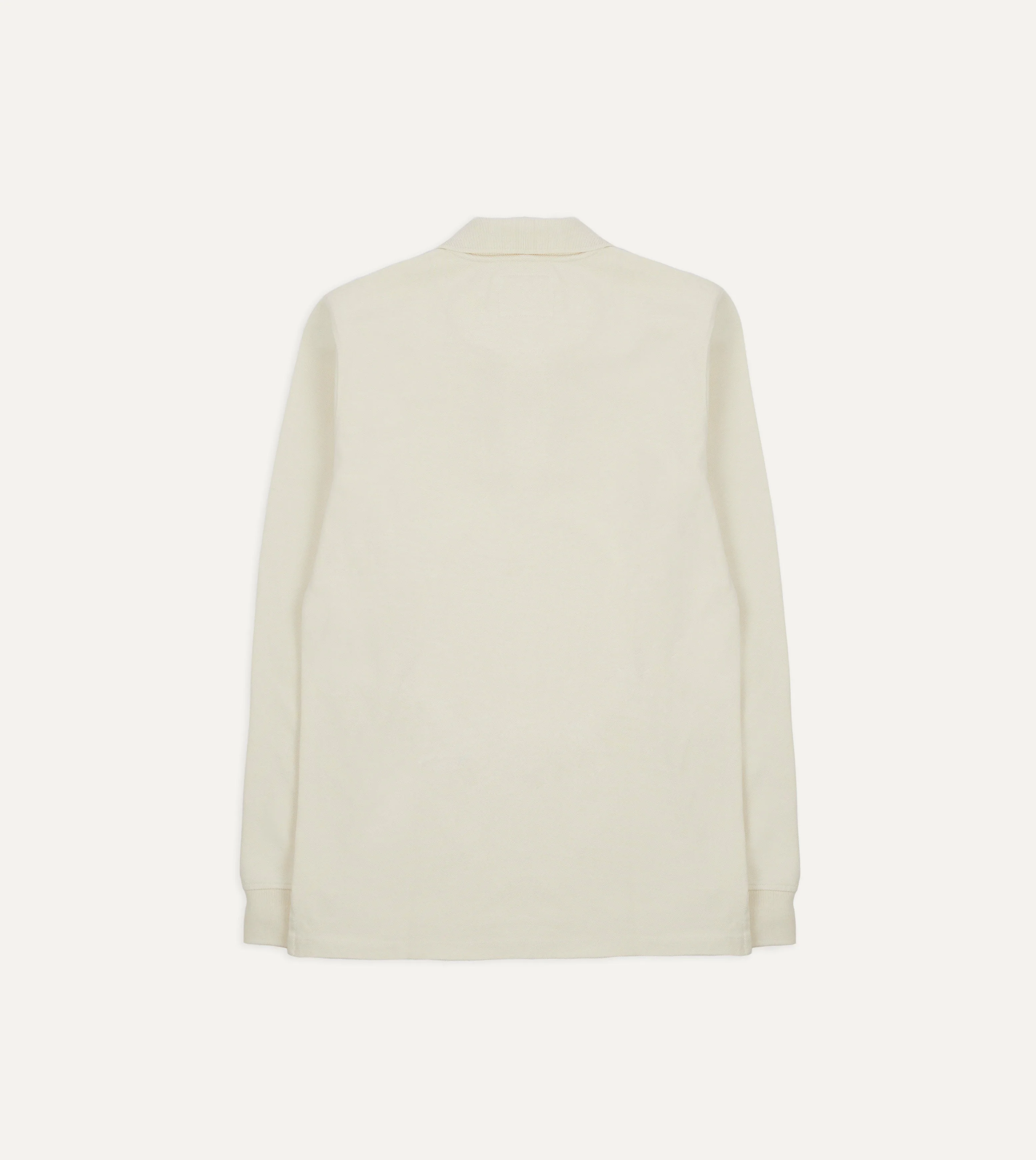 Ecru Pique Cotton Long-Sleeve Polo Shirt - Image 5