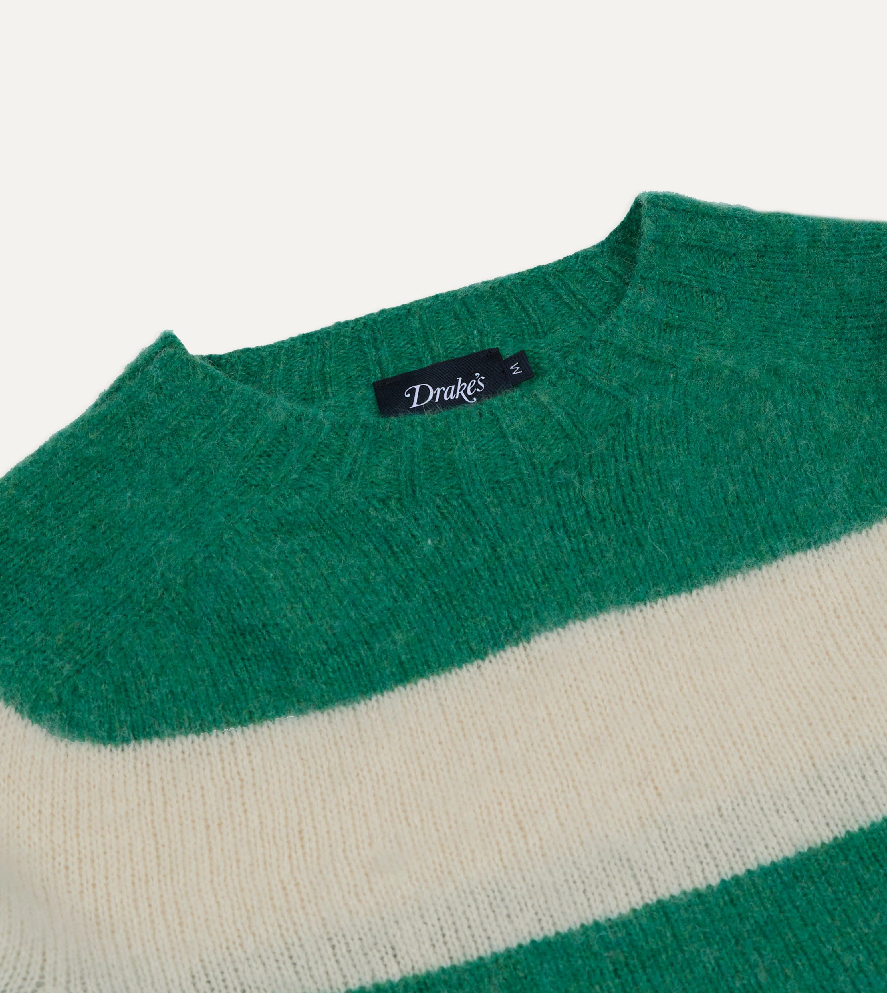 Green and Ecru Stripe Brushed Shetland Crew Neck Jumper - Image 3
