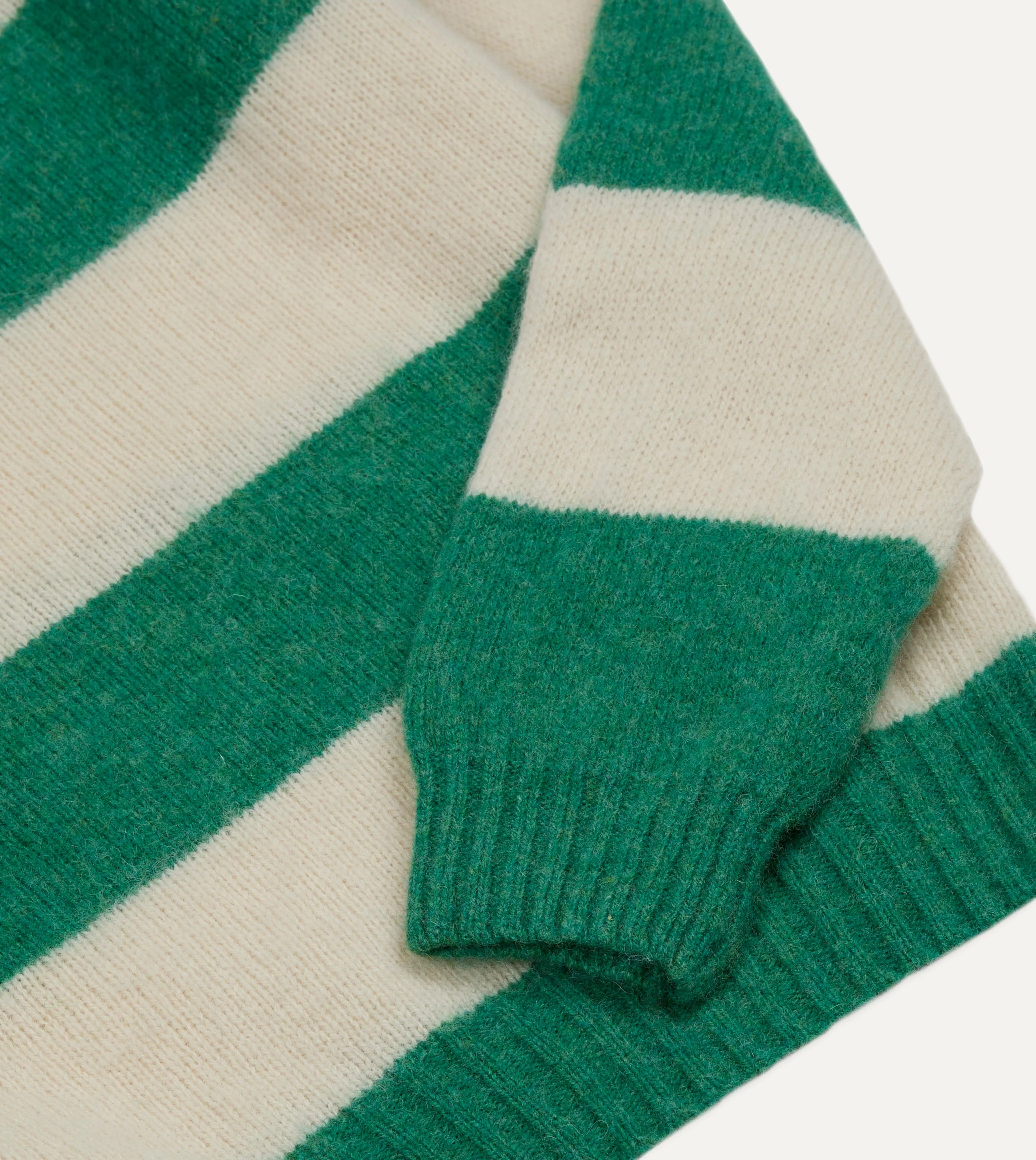 Green and Ecru Stripe Brushed Shetland Crew Neck Jumper - Image 4