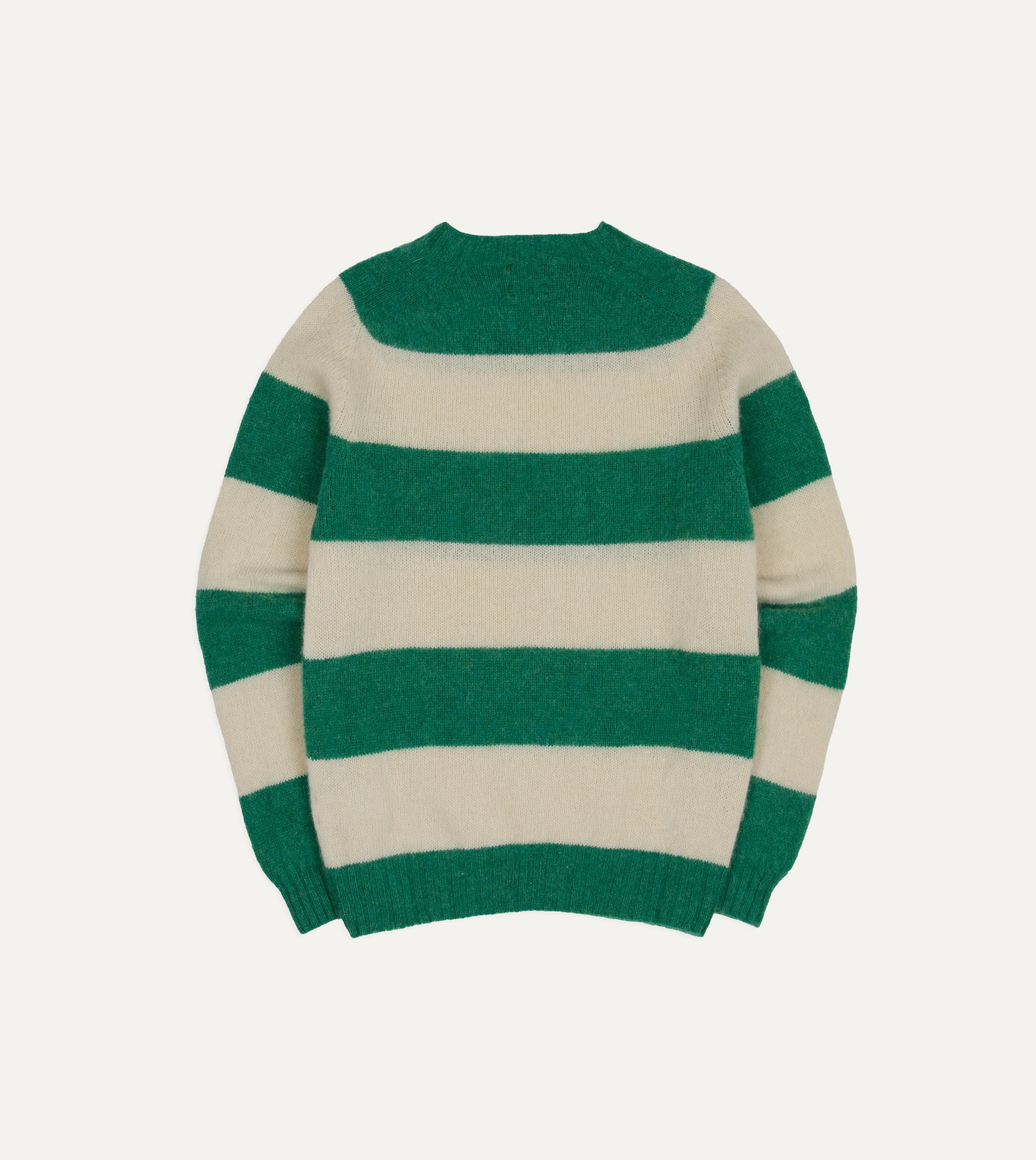 Green and Ecru Stripe Brushed Shetland Crew Neck Jumper - Image 5