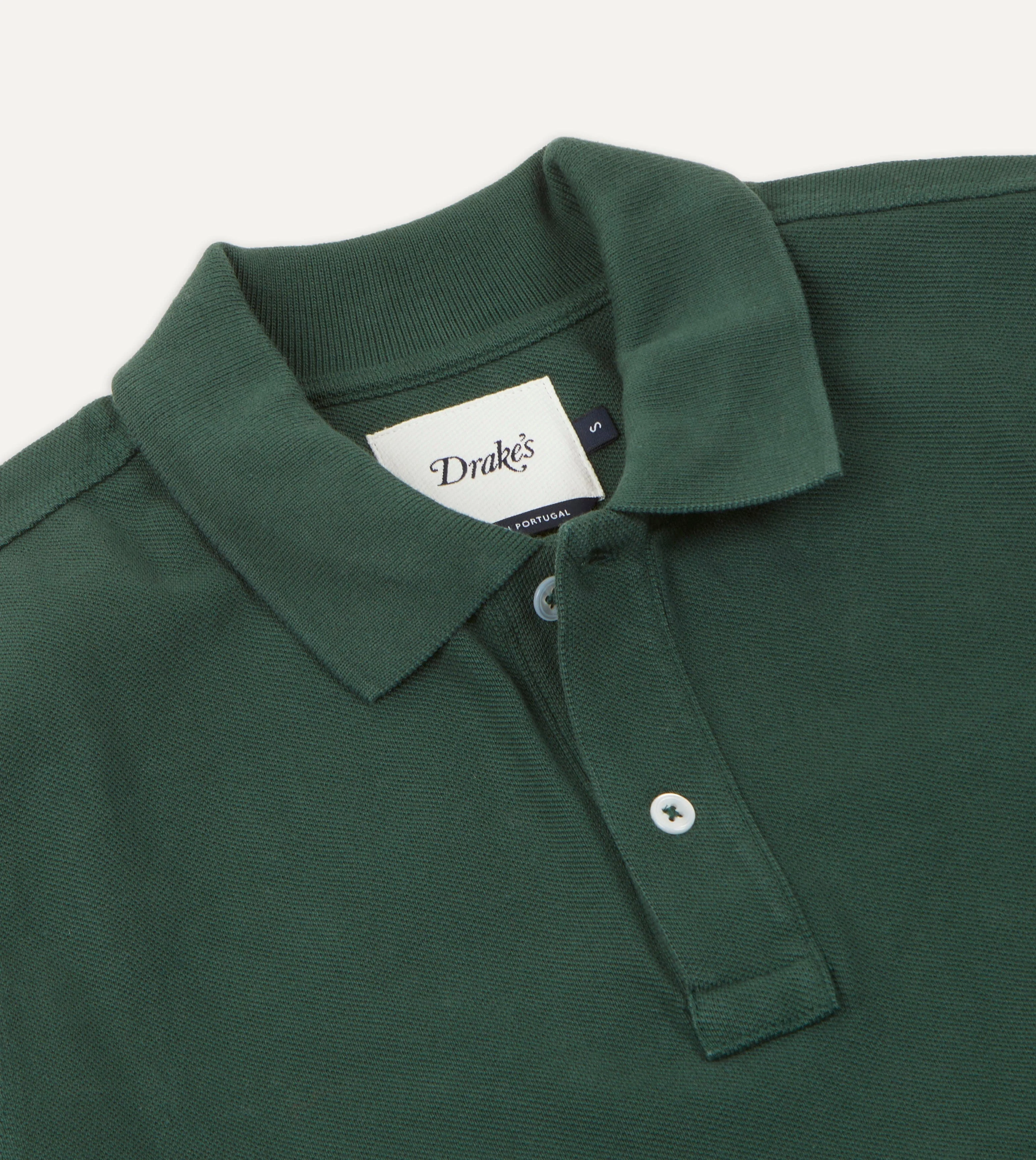 Green Pique Cotton Long-Sleeve Polo Shirt - Image 3