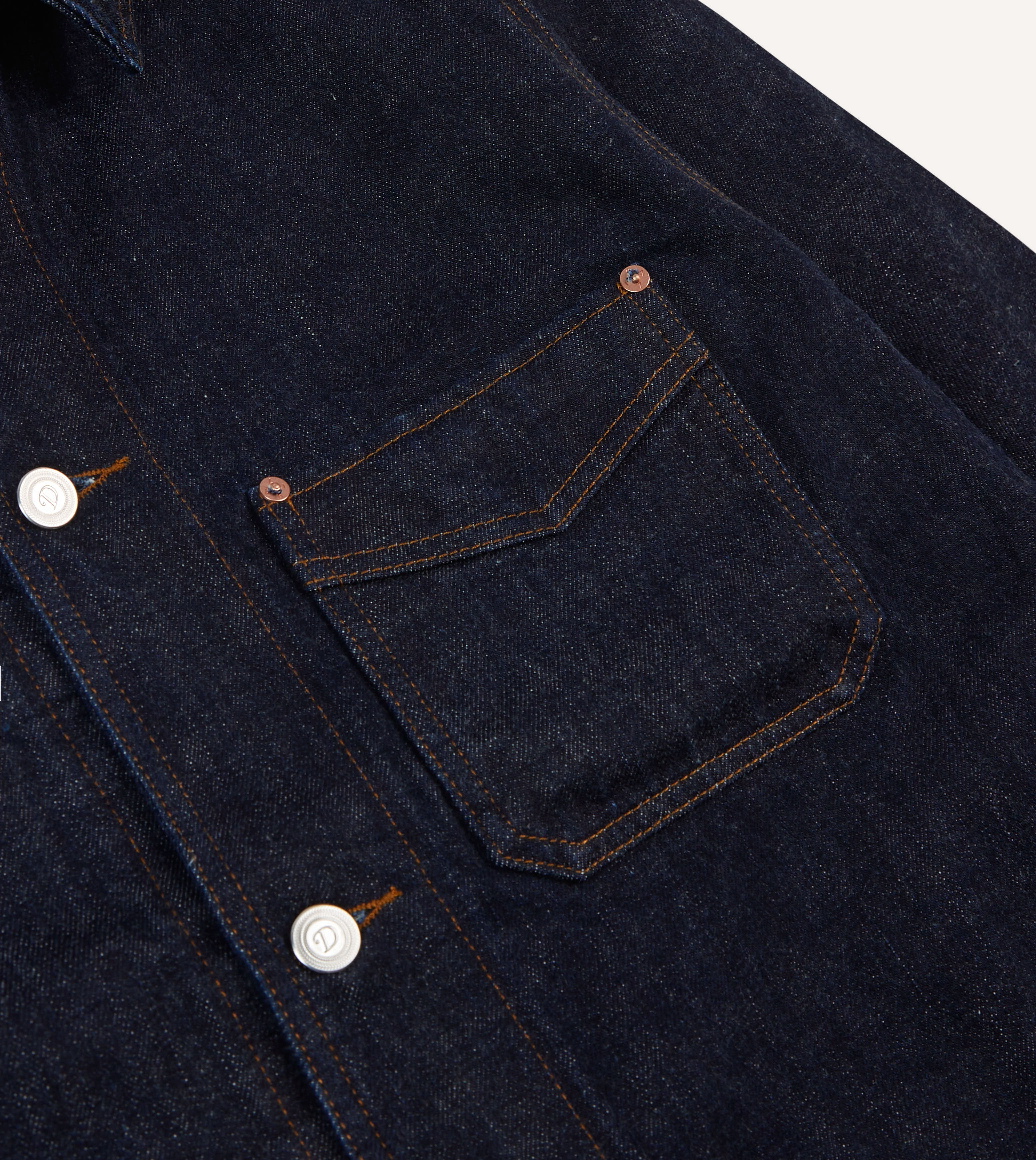 Indigo Rinse Denim Five-Pocket Chore Jacket - Image 3