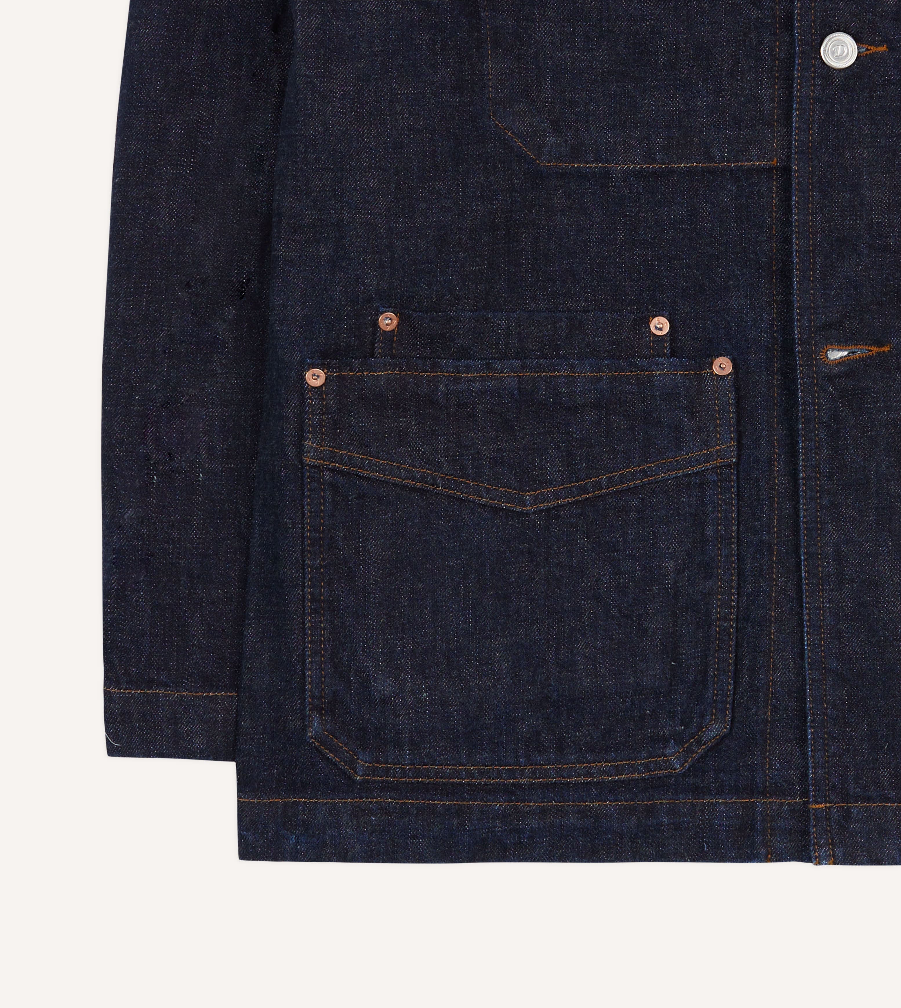 Indigo Rinse Denim Five-Pocket Chore Jacket - Image 5
