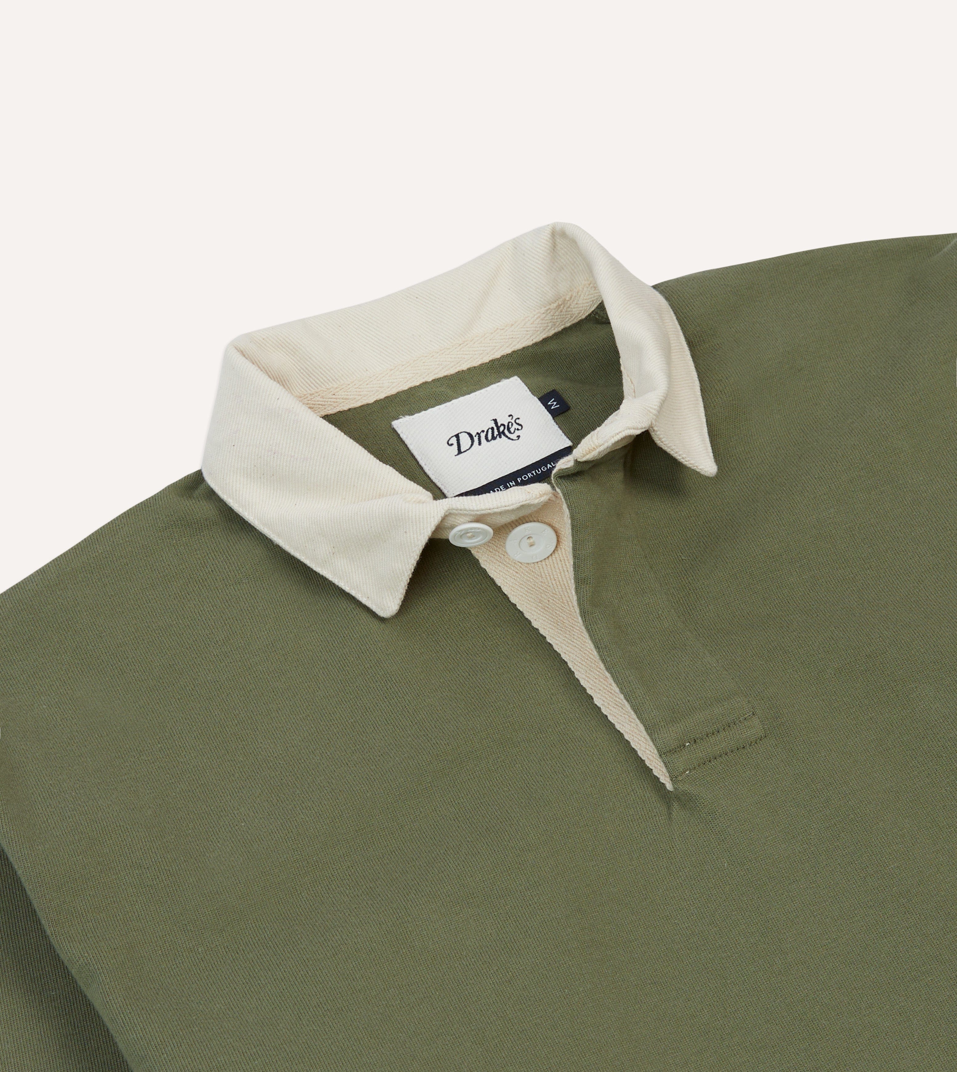 Khaki, Burgundy and Ecru Half Striped Cotton Rugby Shirt - Image 3
