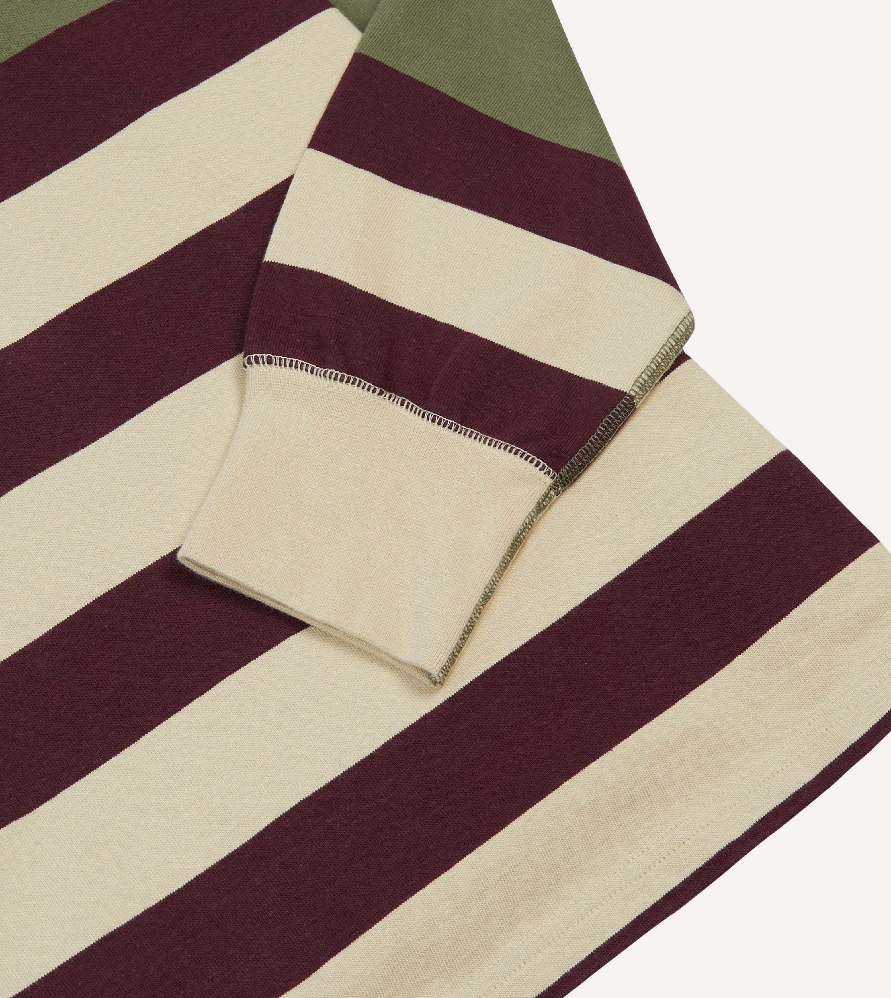 Khaki, Burgundy and Ecru Half Striped Cotton Rugby Shirt - Image 5