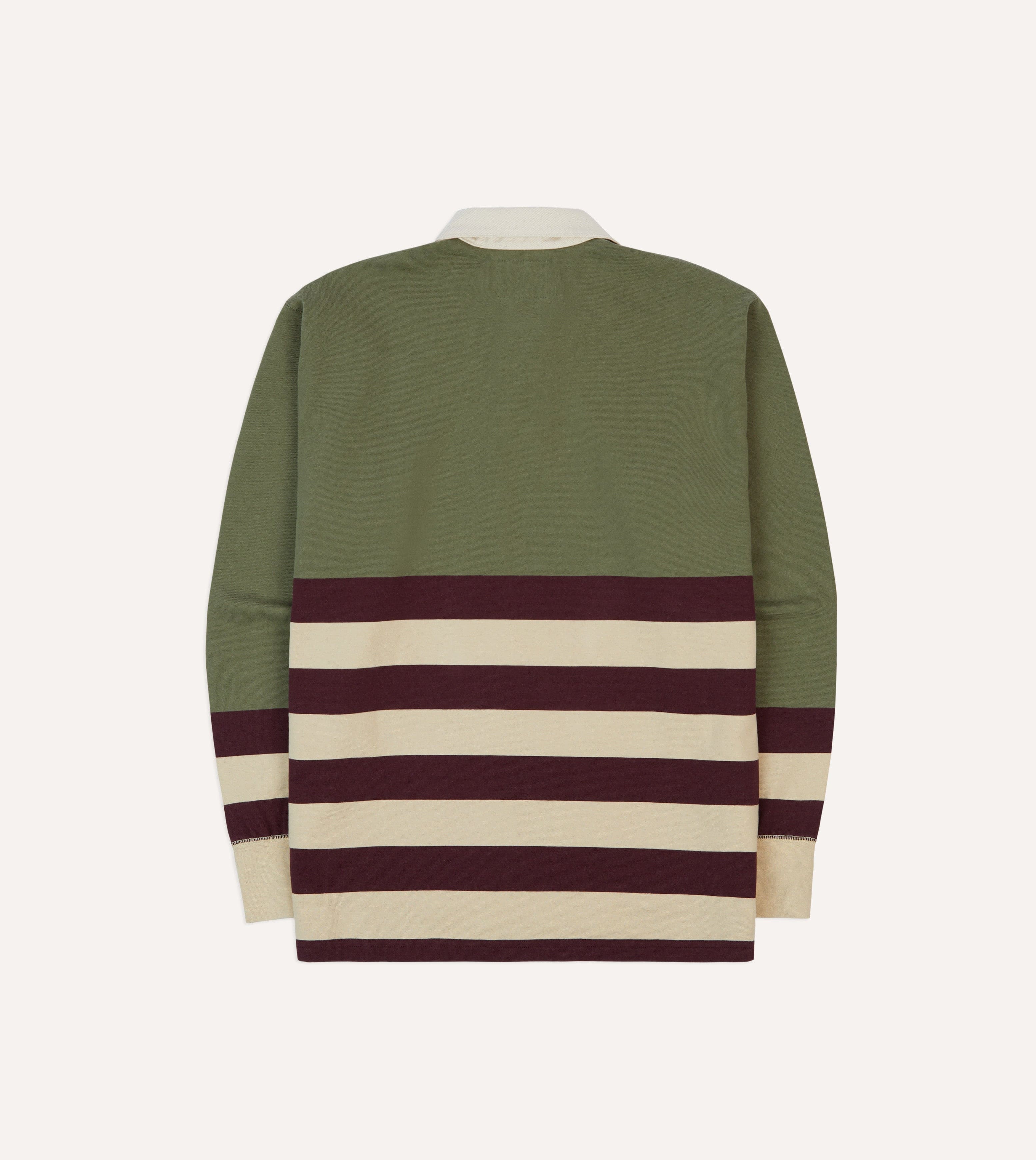 Khaki, Burgundy and Ecru Half Striped Cotton Rugby Shirt - Image 6