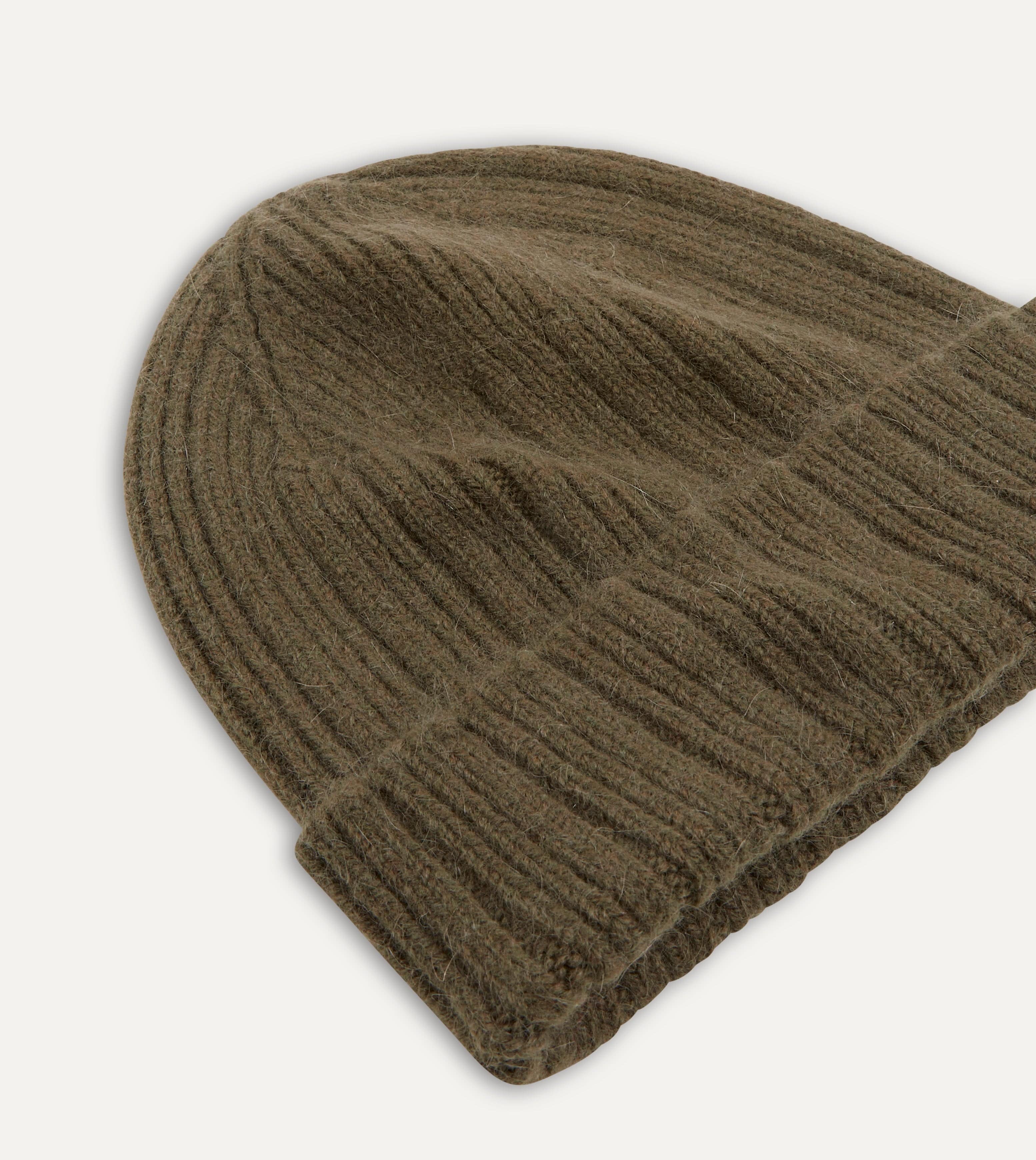 Khaki Green Angora Lambswool Ribbed Knit Cap - Image 4