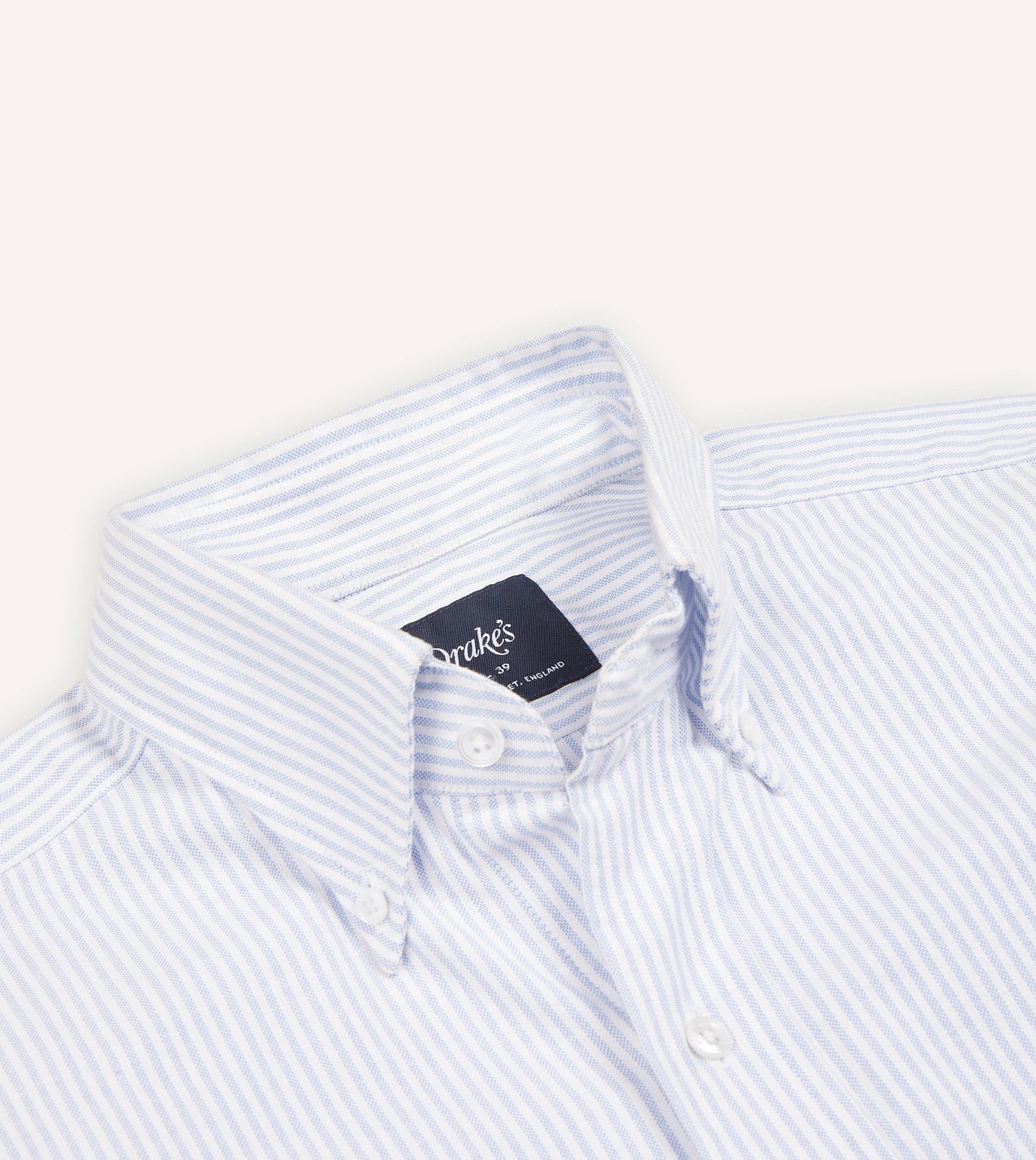 Light Blue Ticking Stripe Cotton Oxford Cloth Button-Down Shirt - Image 3
