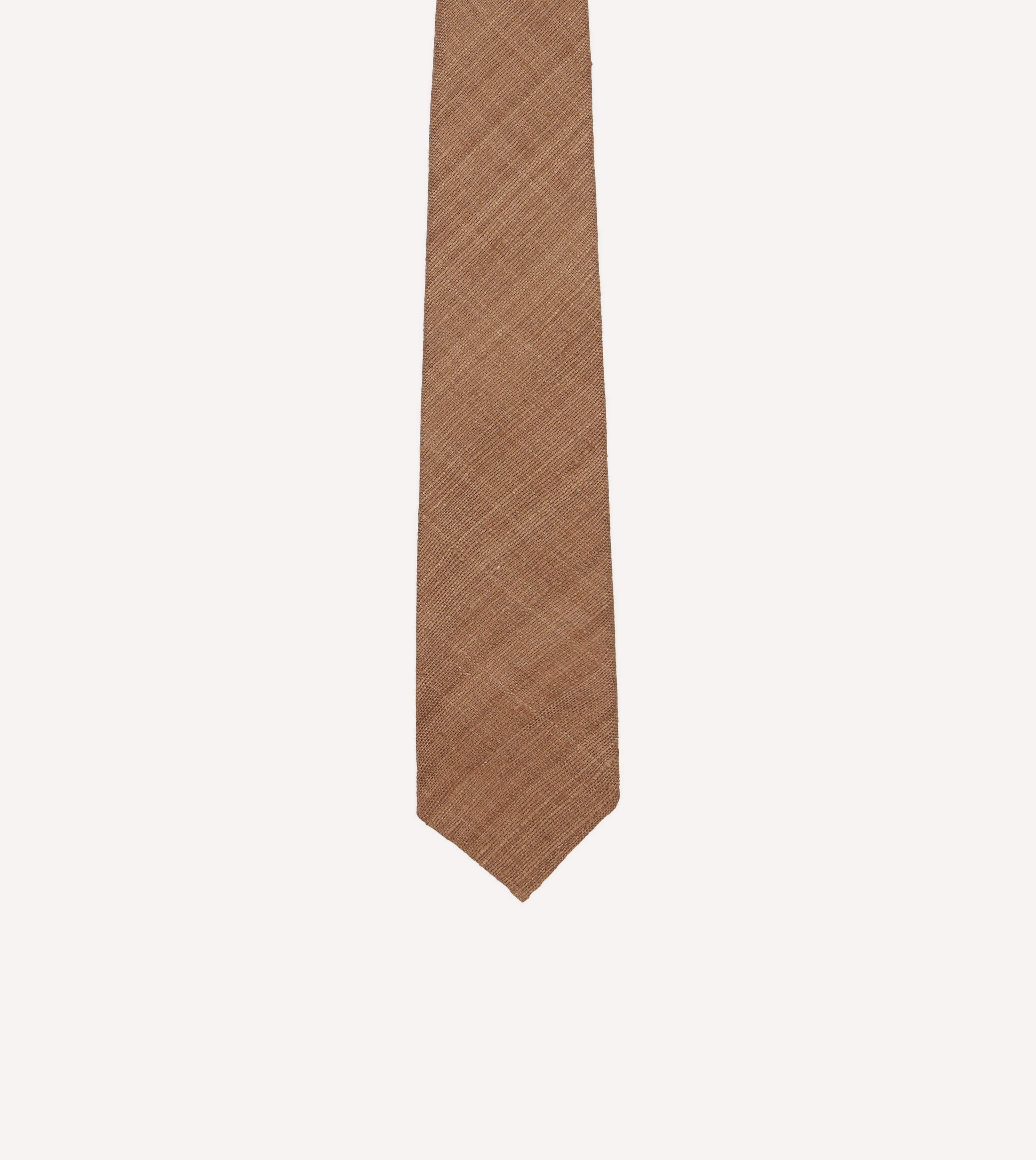 Light Brown Tussah Hand Rolled Silk Tie - Image 3