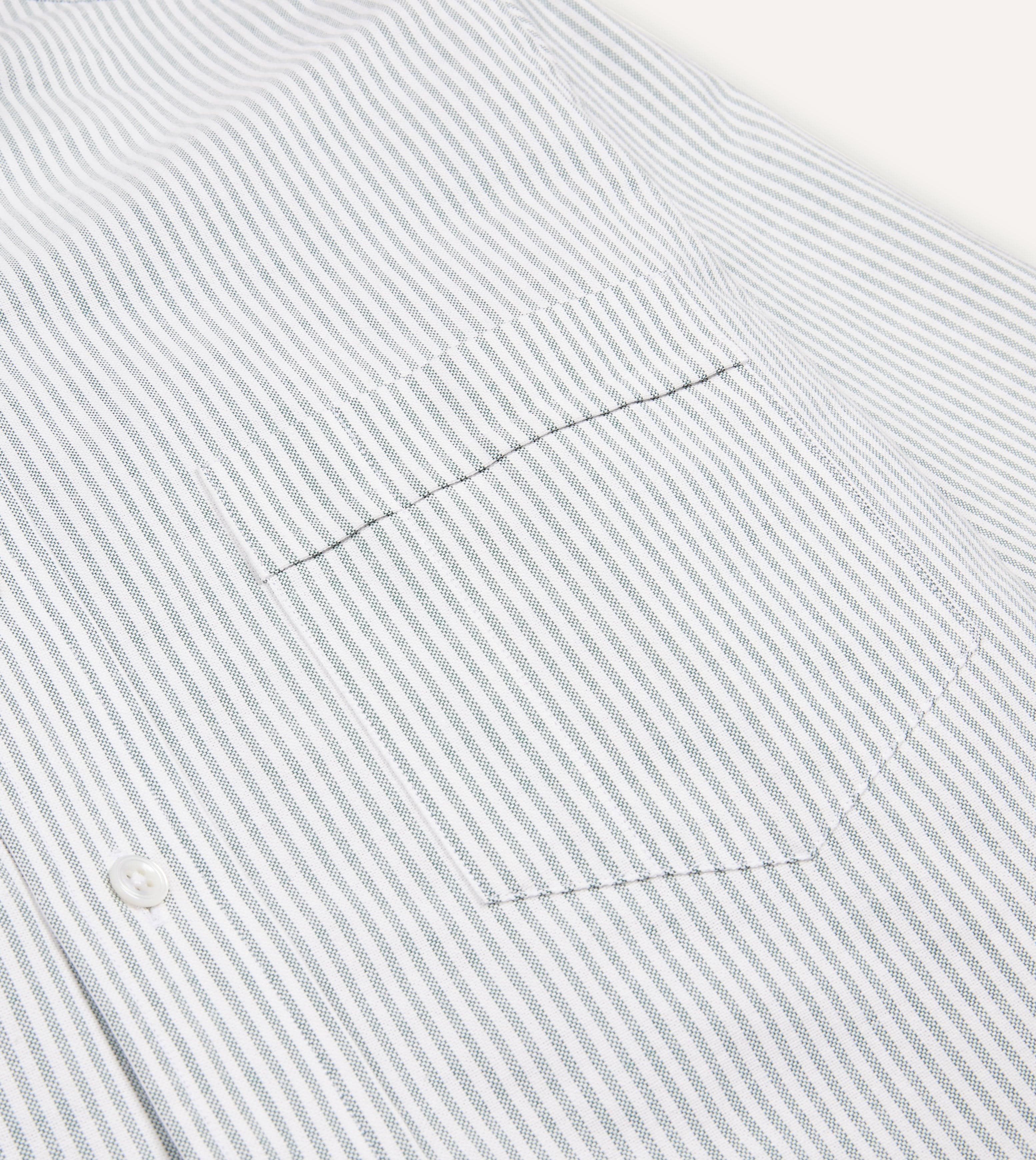 Light Green Ticking Stripe Cotton Oxford Cloth Button-Down Shirt - Image 4