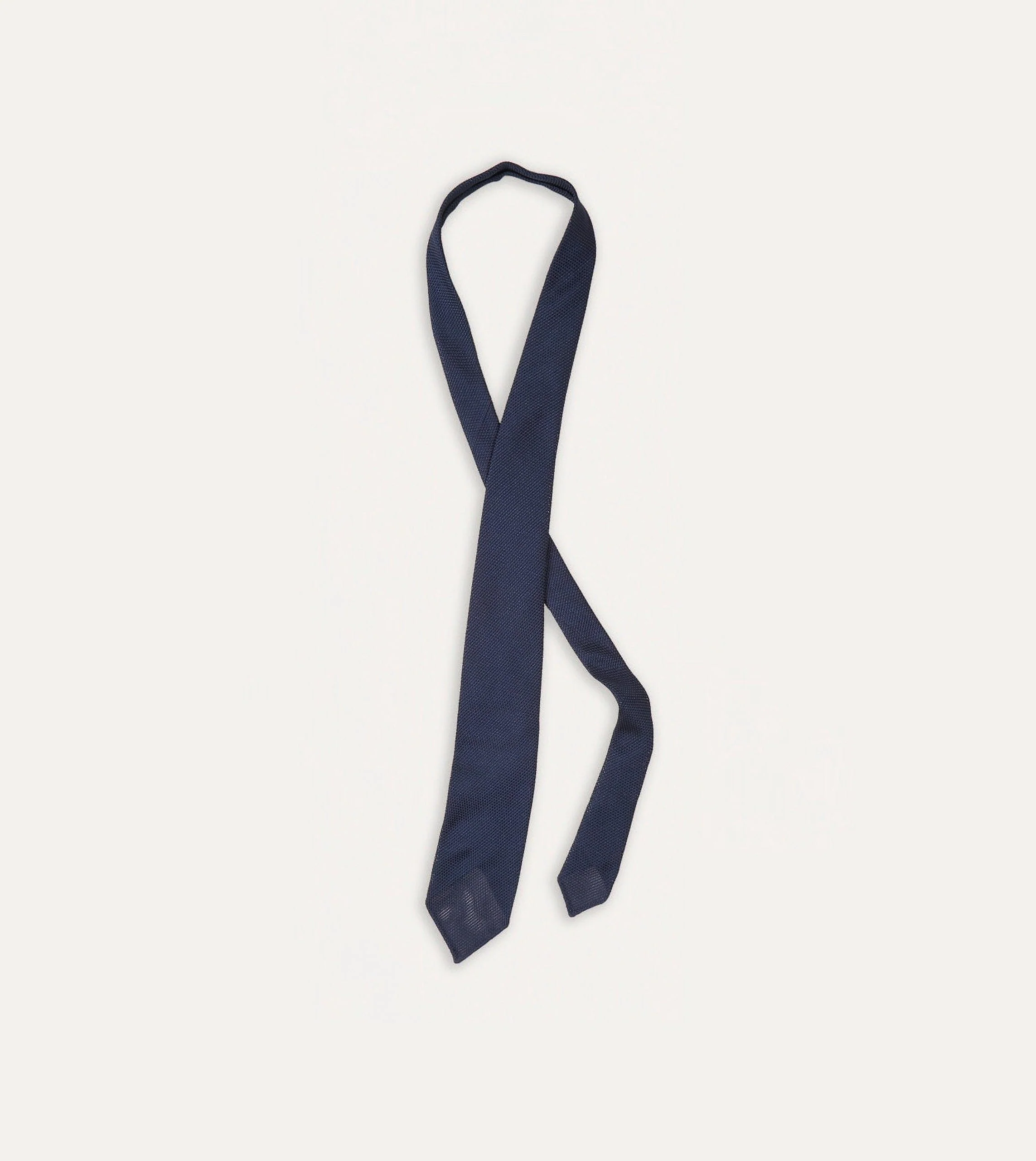 Navy Fine Woven Grenadine Silk Hand Rolled Tie - Image 4
