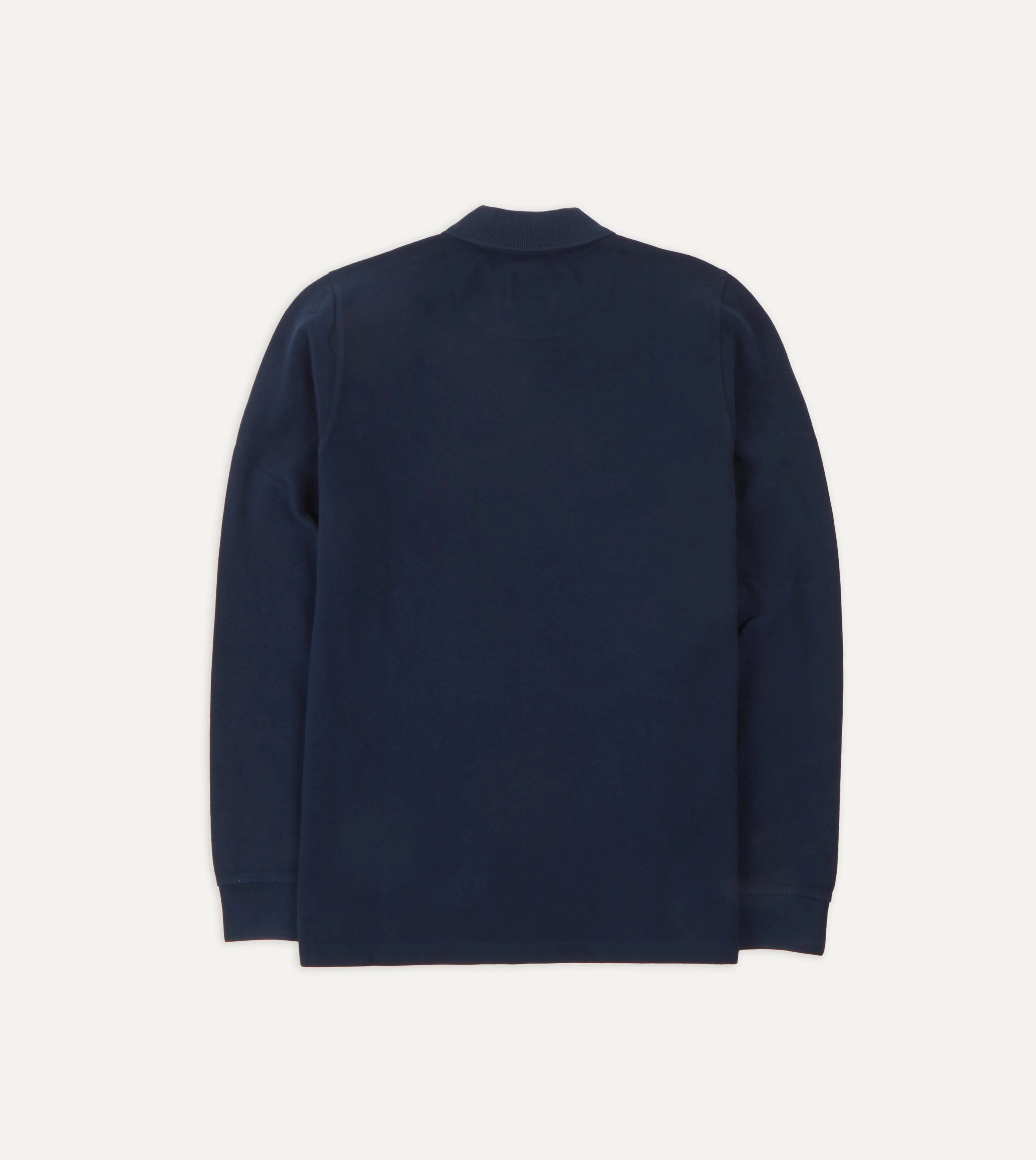 Light Navy Pique Cotton Long-Sleeve Polo Shirt - Image 4