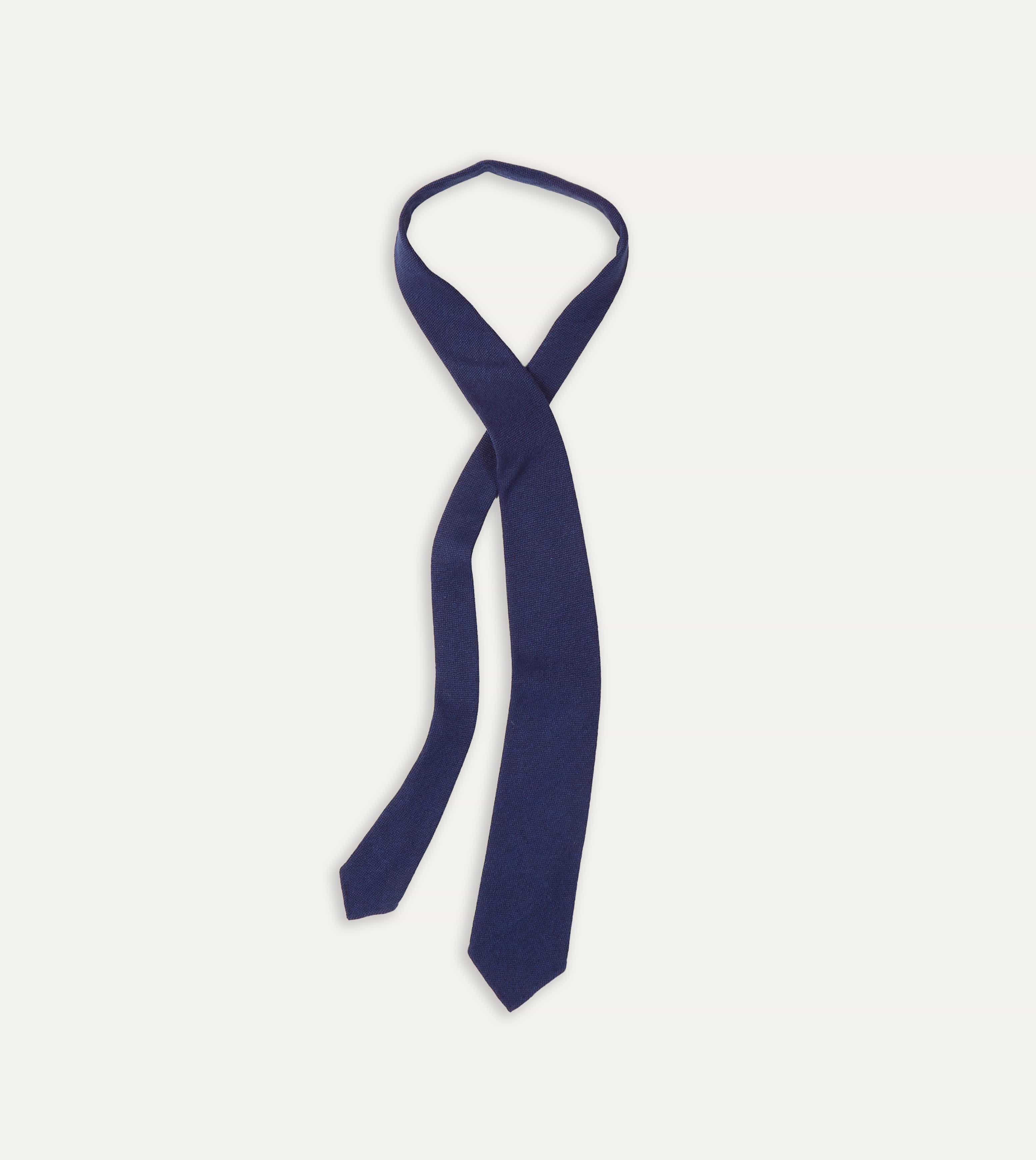 Light Navy Pure Cashmere Solid Hand Rolled Tie - Image 4