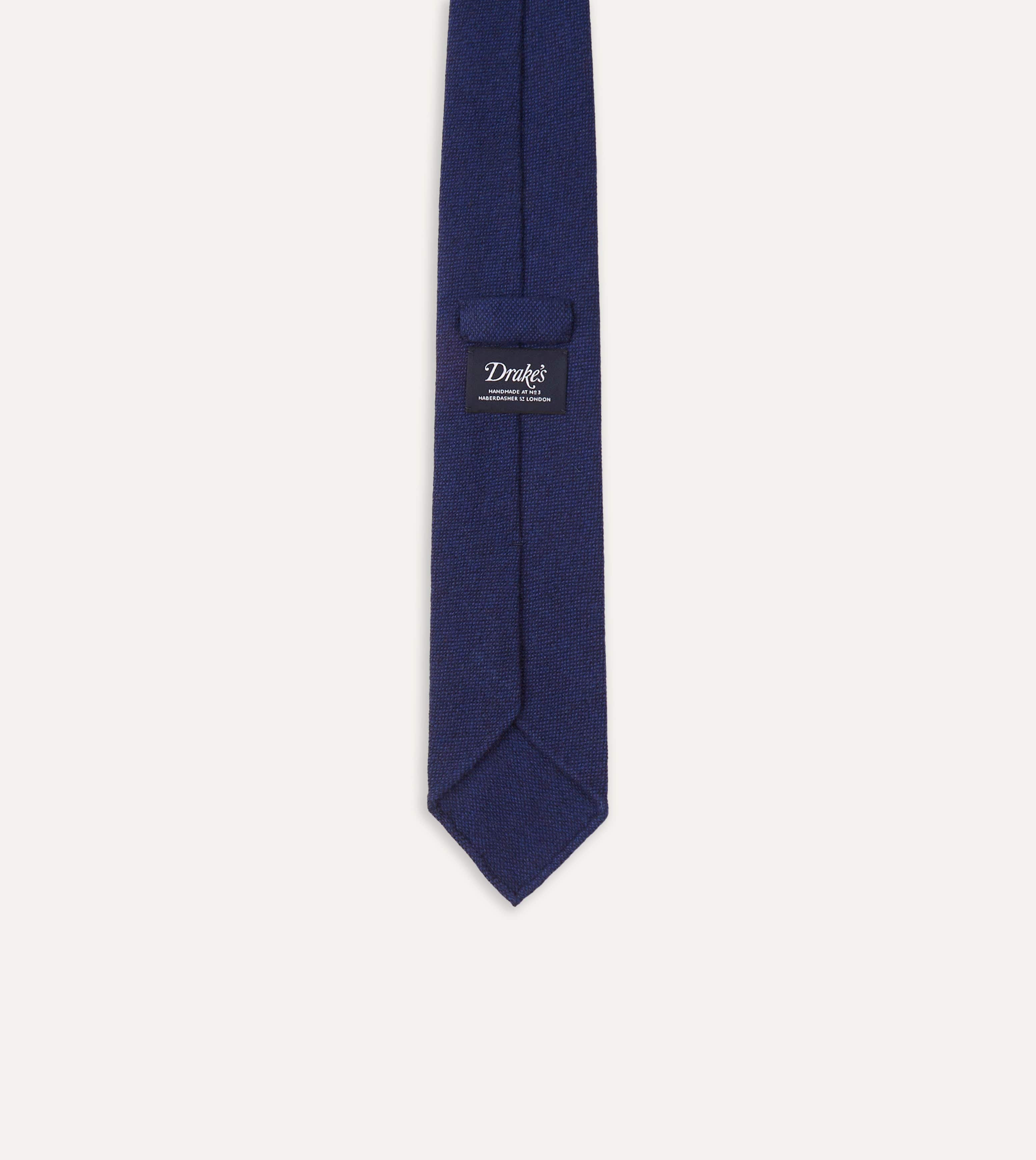 Light Navy Pure Cashmere Solid Hand Rolled Tie - Image 5