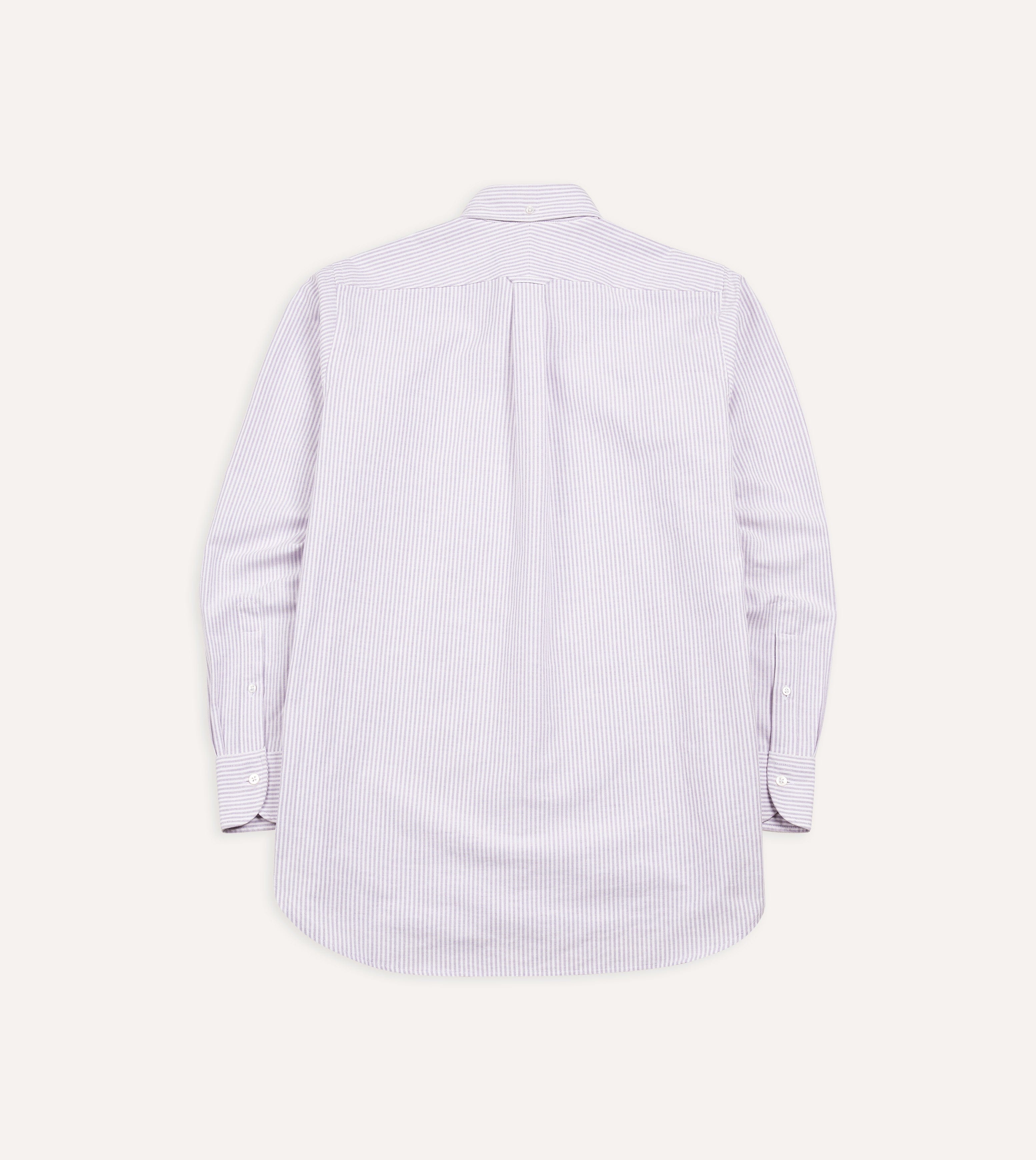 Lilac Ticking Stripe Cotton Oxford Cloth Button-Down Shirt - Image 5