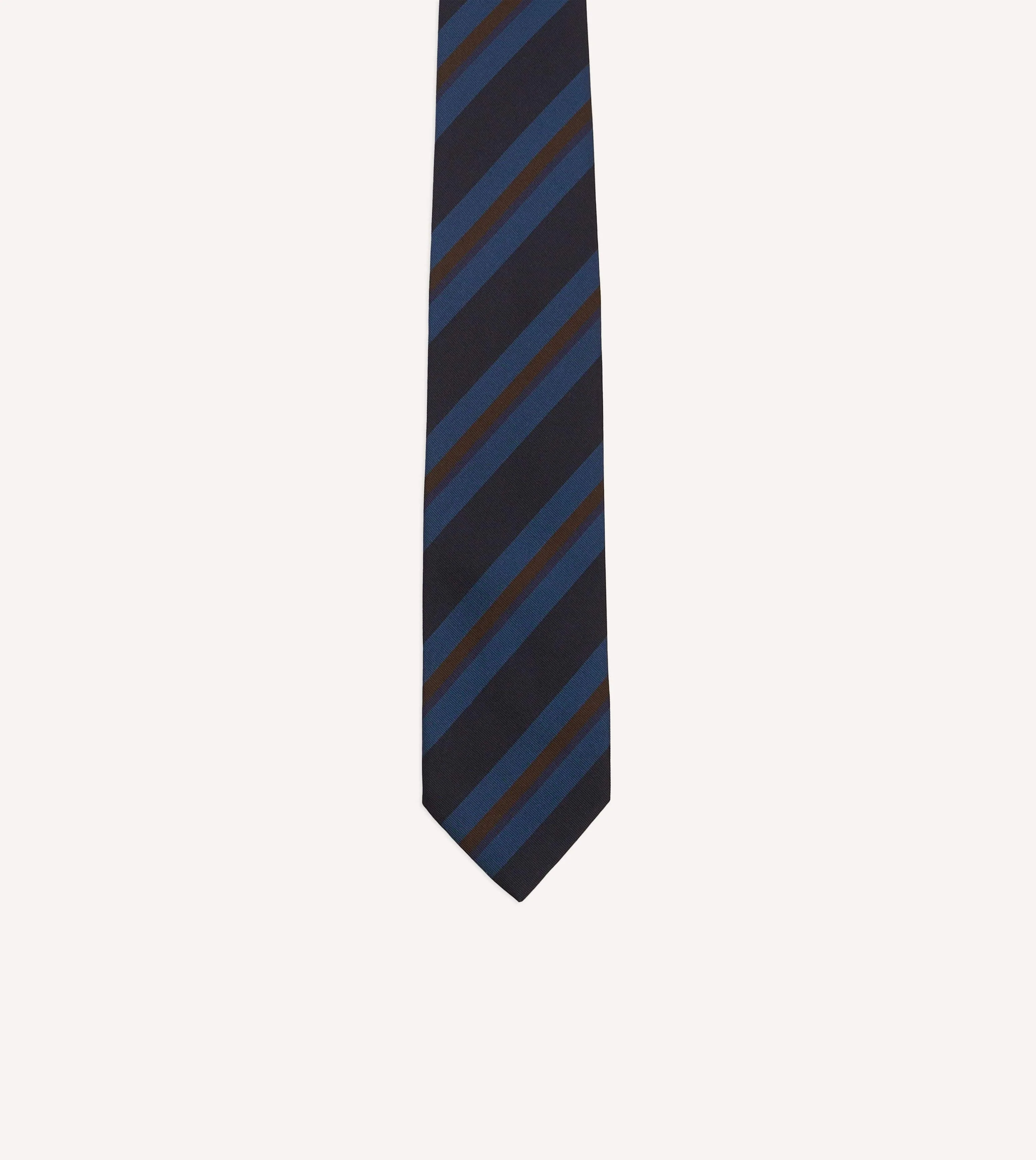 Navy and Brown Stripe Mogador Wool Cotton Tipped Tie - Image 3