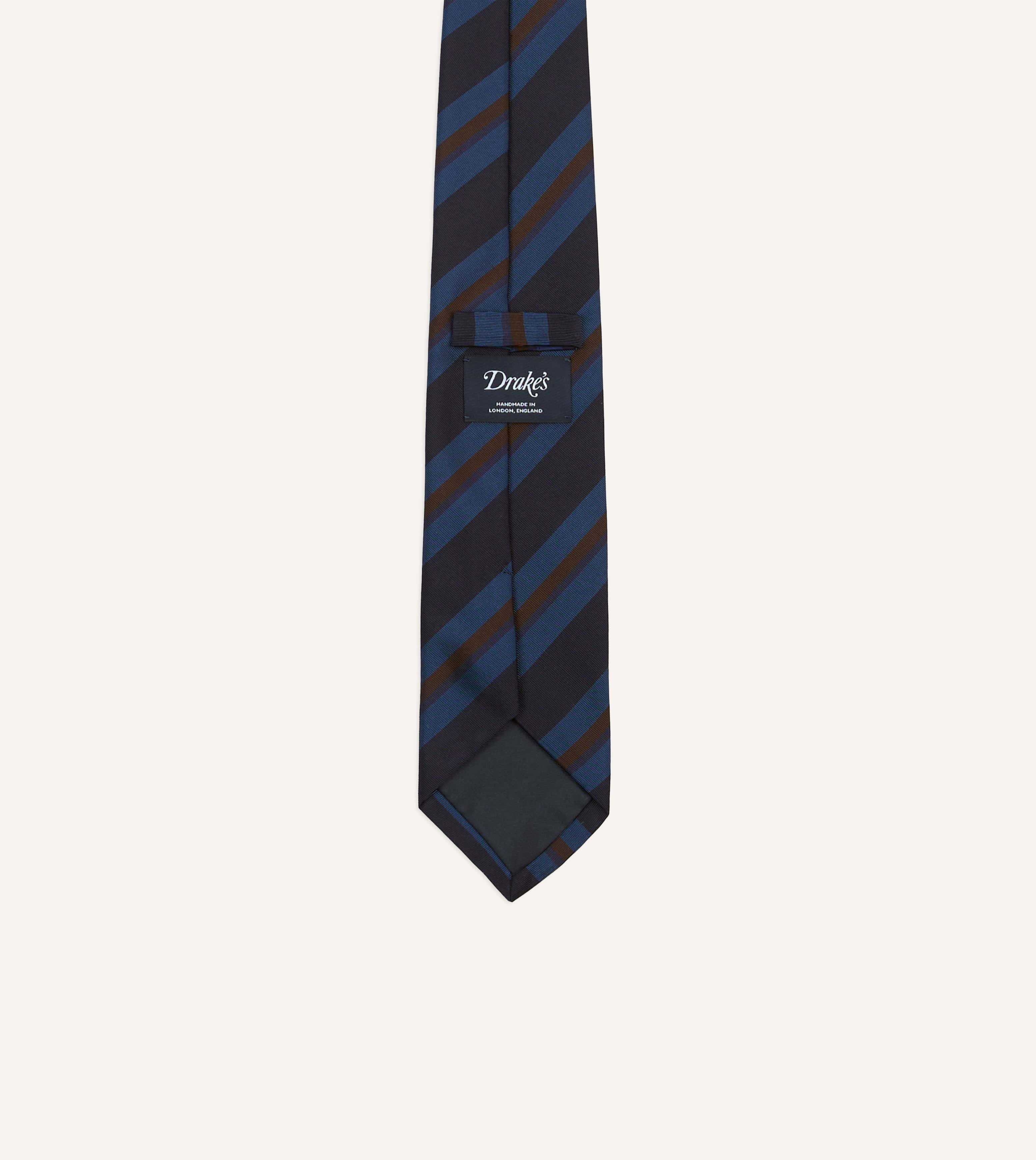 Navy and Brown Stripe Mogador Wool Cotton Tipped Tie - Image 4