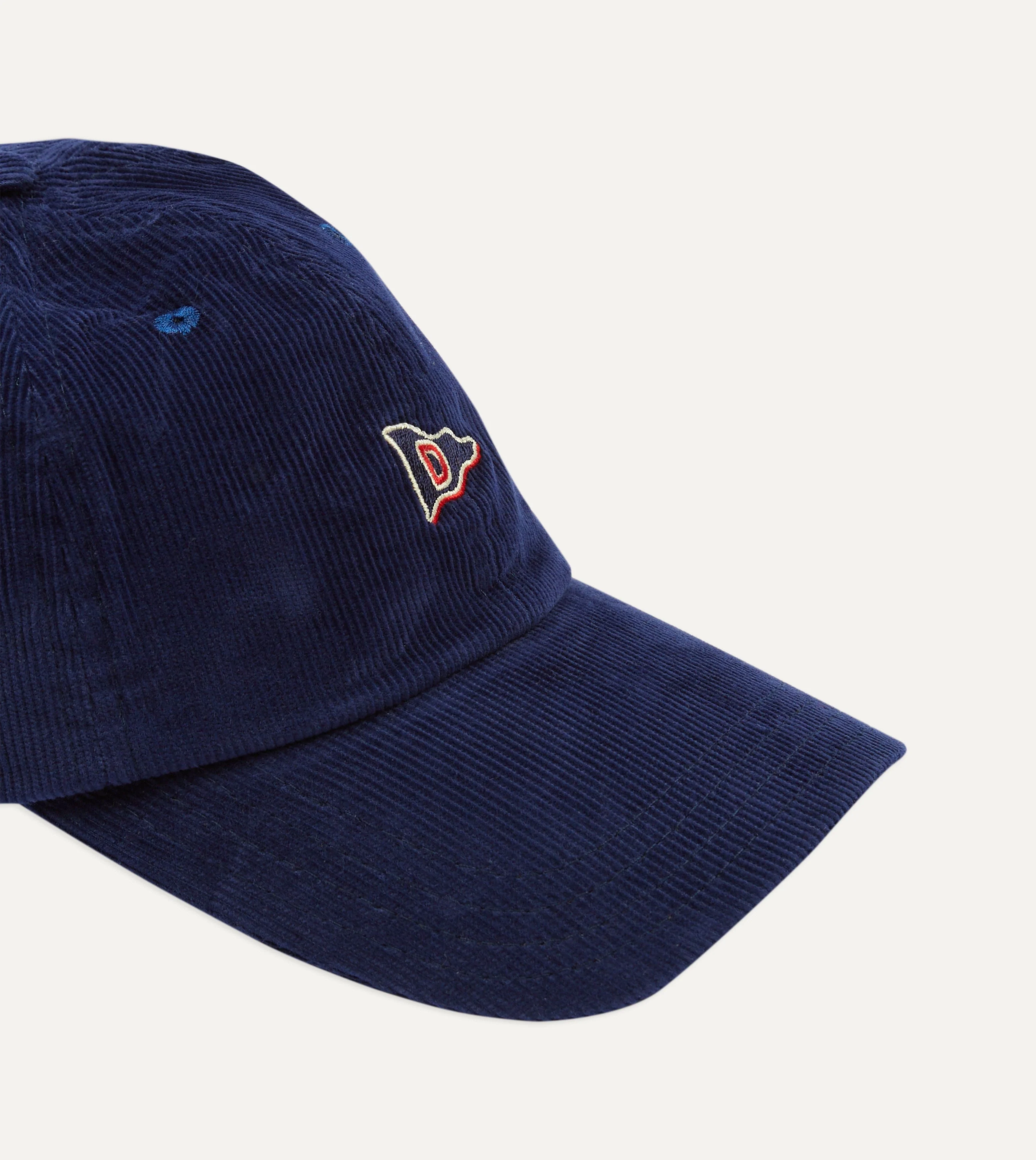 Navy 'D' Flag Emblem Cotton Corduroy Baseball Cap - Image 3