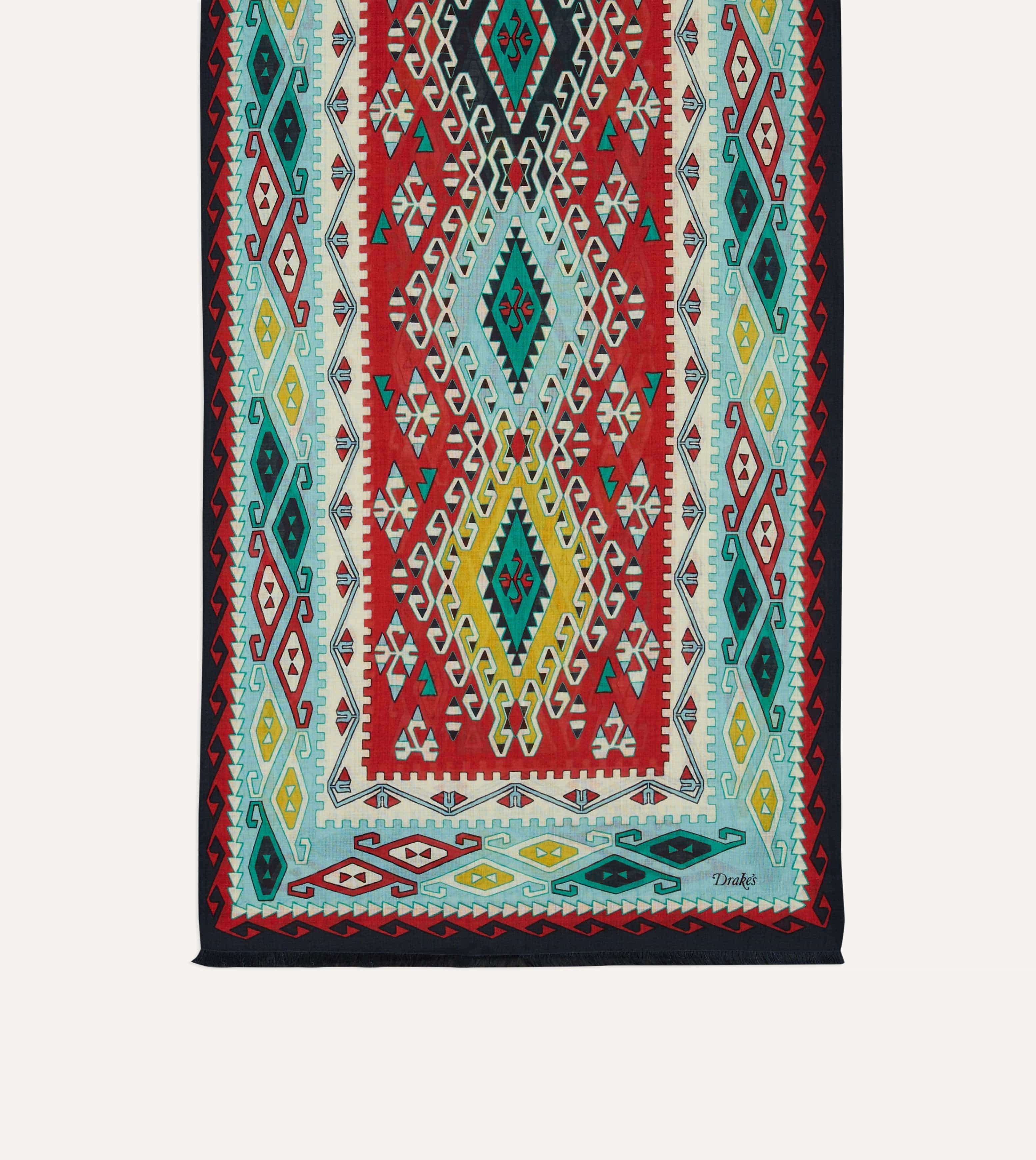 Navy Kilim Print Tubular Wool Silk Scarf - Image 3