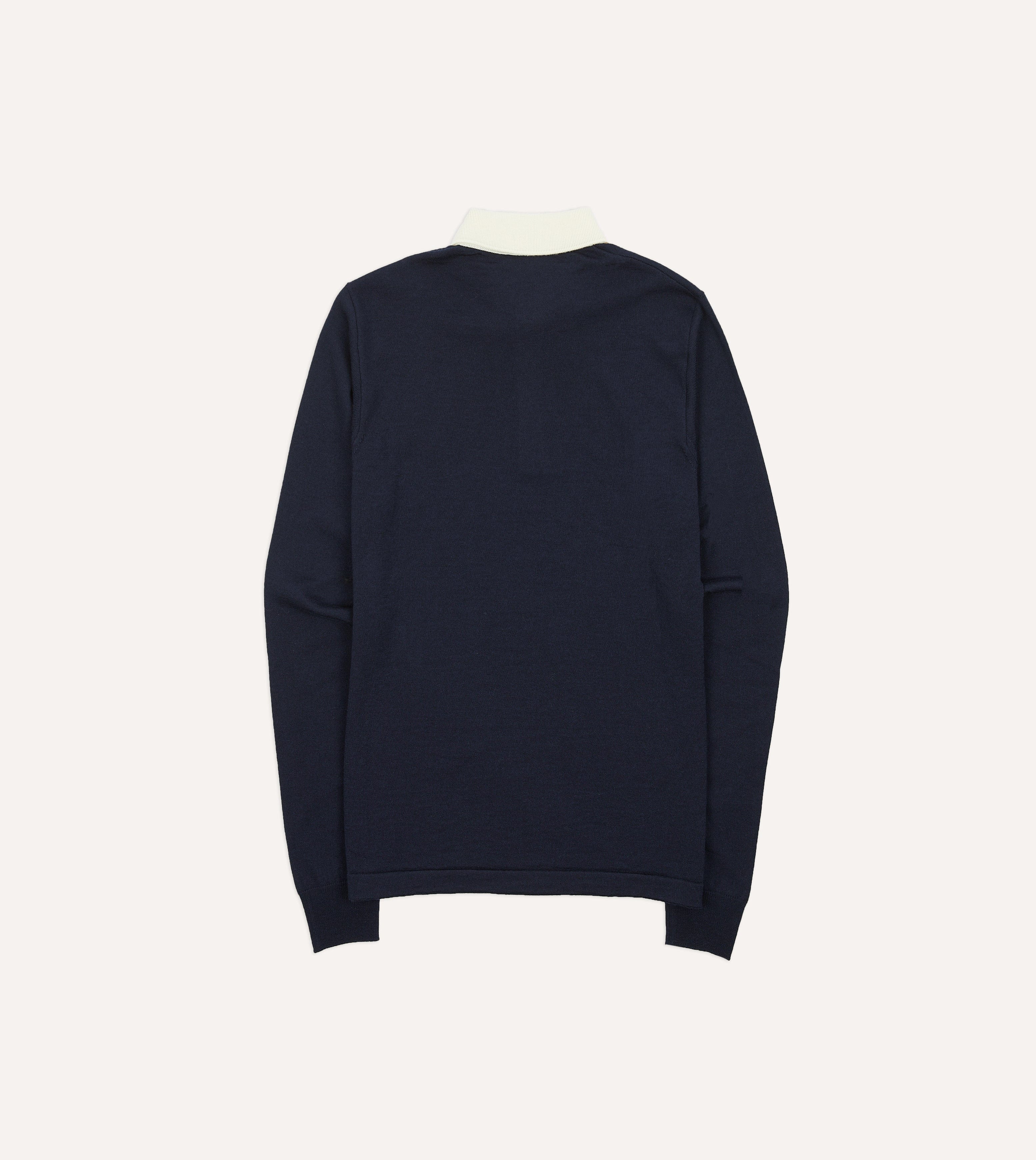 Navy Merino Wool Knitted Rugby Shirt - Image 5
