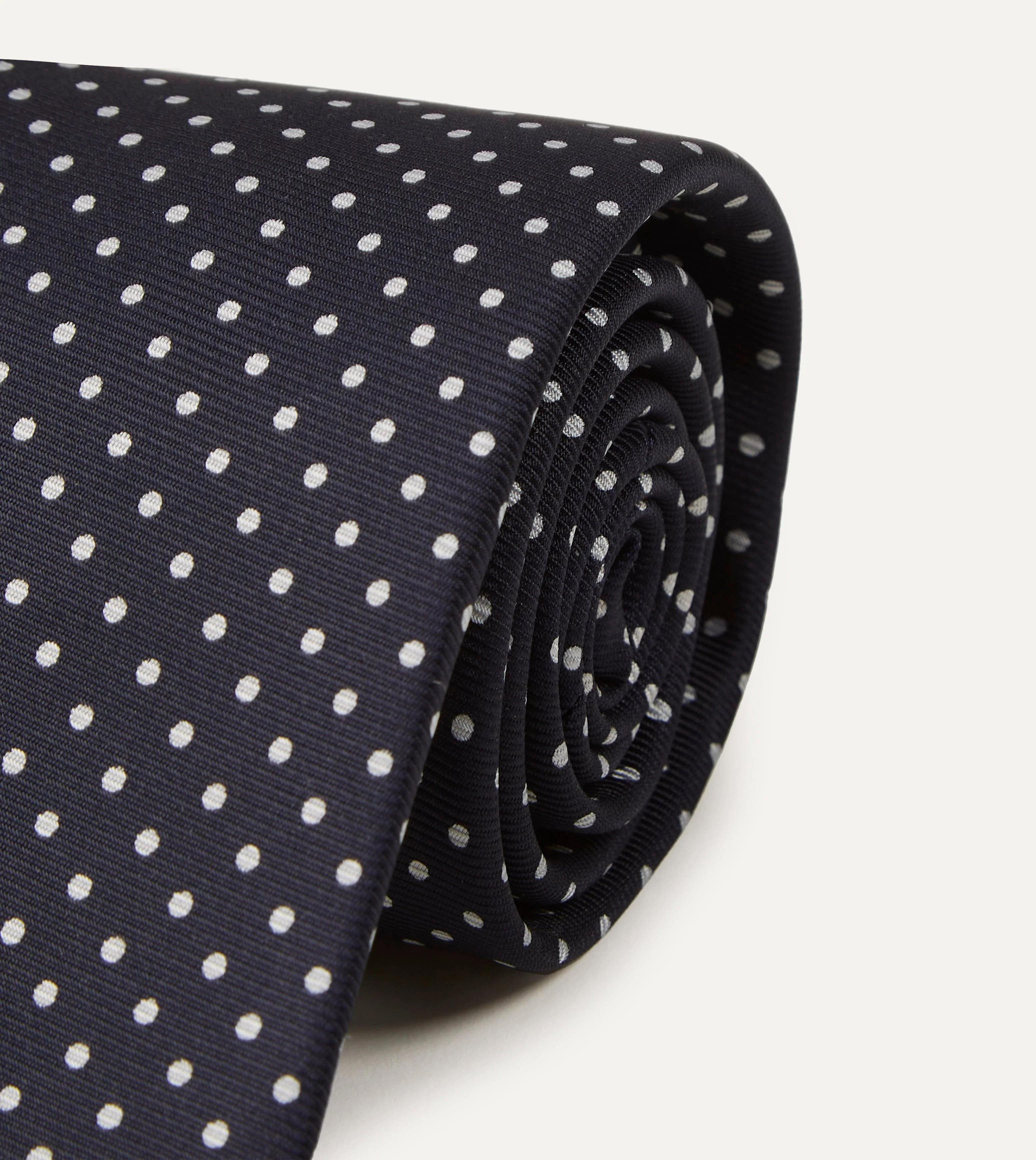 Navy Small Dot Silk Tipped Tie - Image 3
