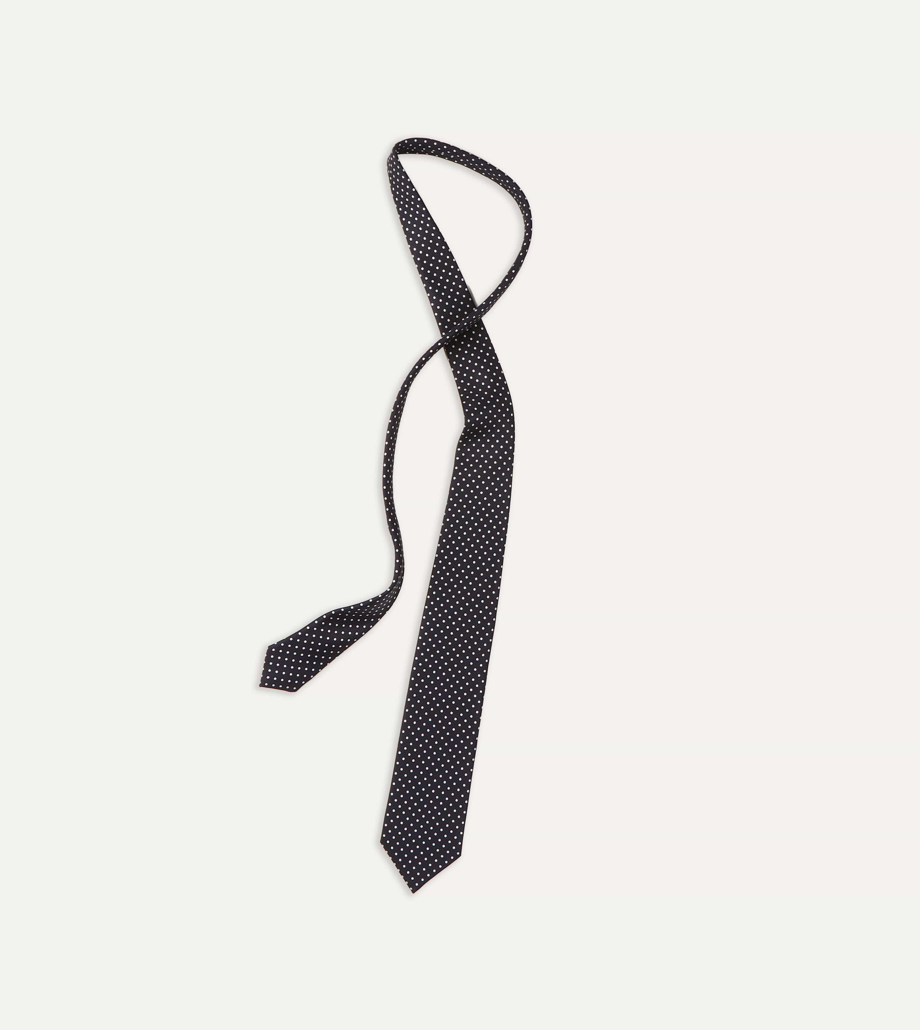 Navy Small Dot Silk Tipped Tie - Image 4